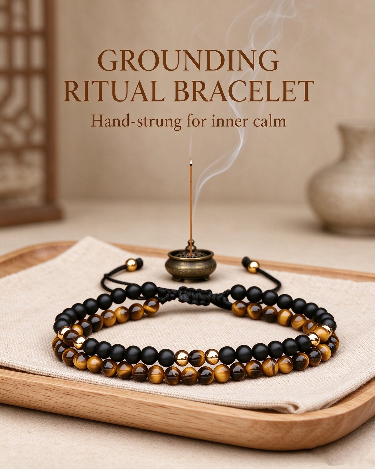 Handmade natural stone zen bracelet for meditation, oriental mindful jewelry