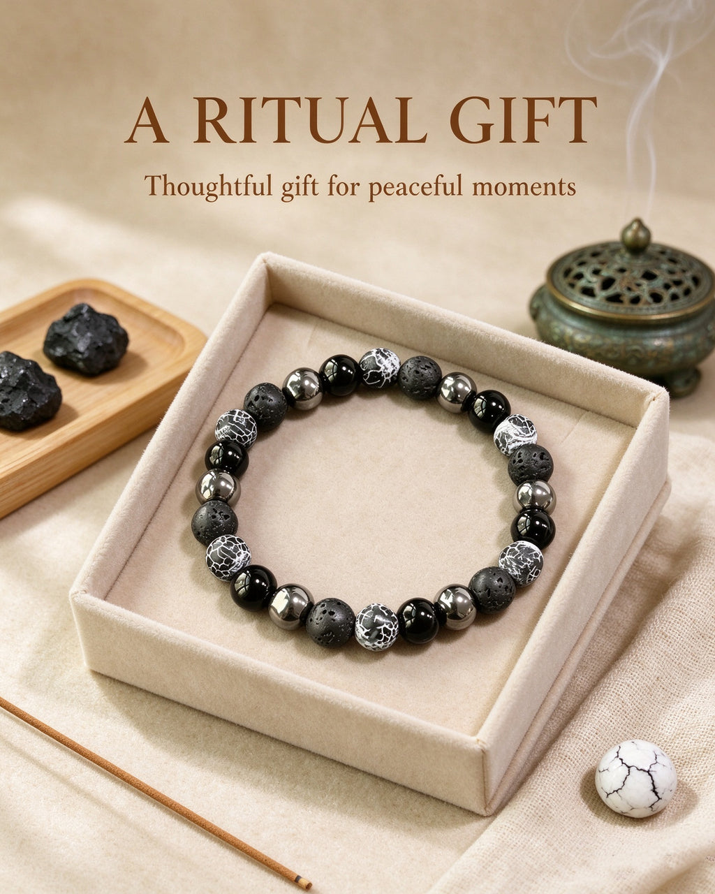 Handmade natural stone zen bracelet for meditation, oriental mindful jewelry