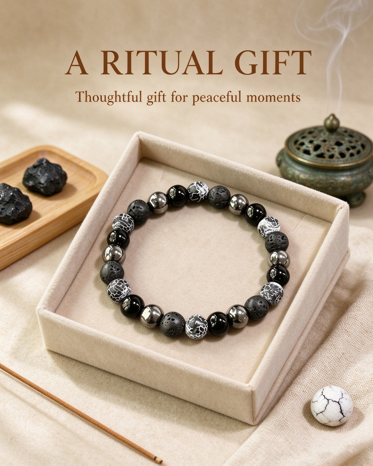 Handmade natural stone zen bracelet for meditation, oriental mindful jewelry