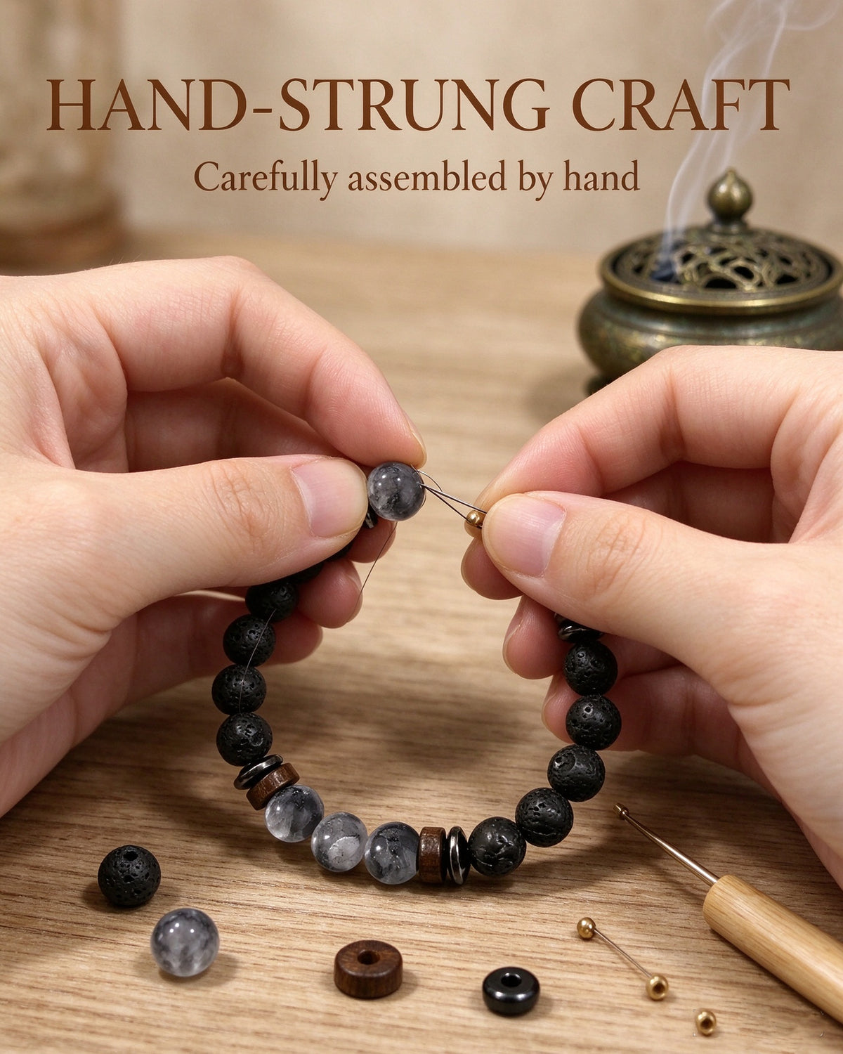 Handmade natural stone zen bracelet for meditation, oriental mindful jewelry