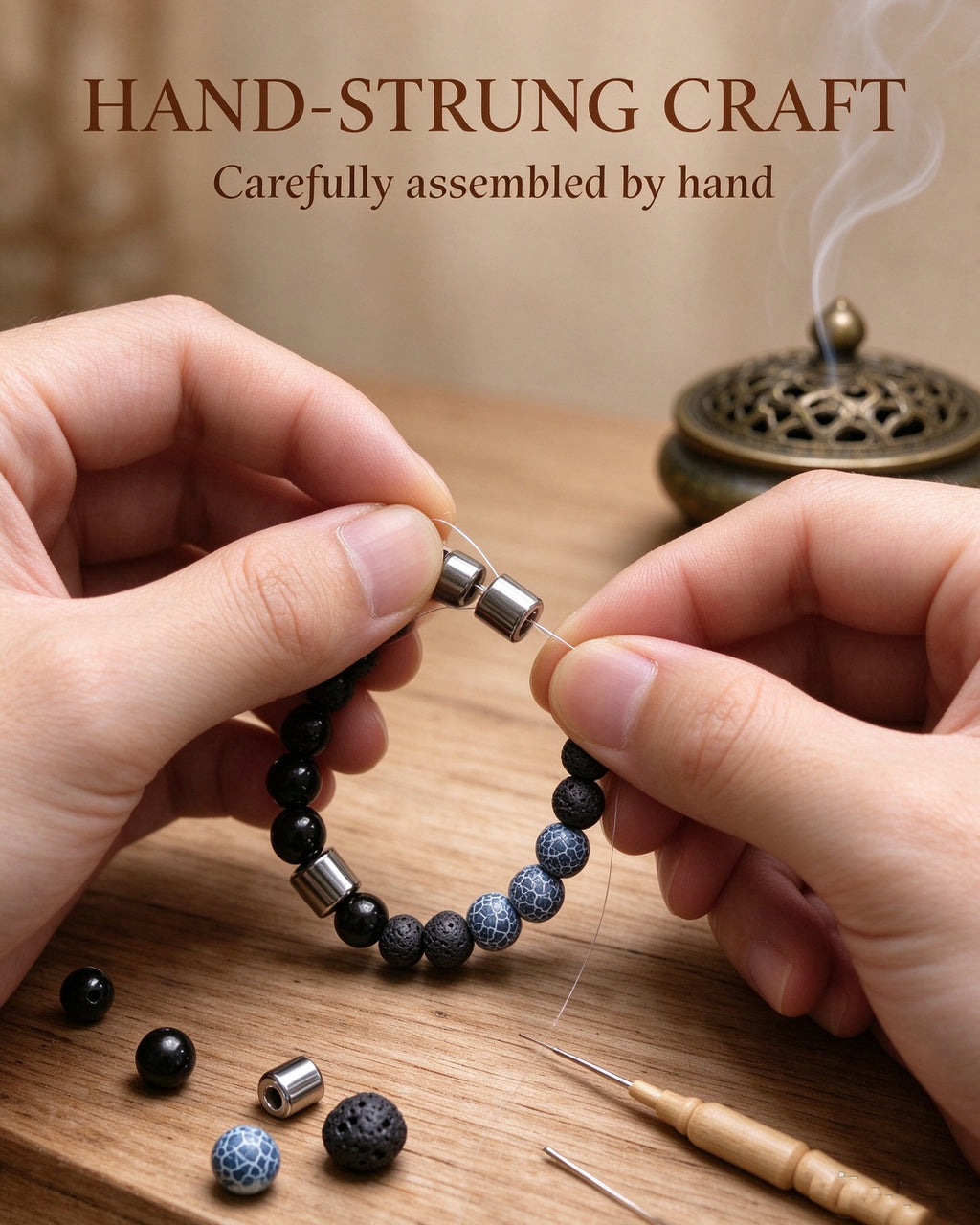 Handmade natural stone zen bracelet for meditation, oriental mindful jewelry