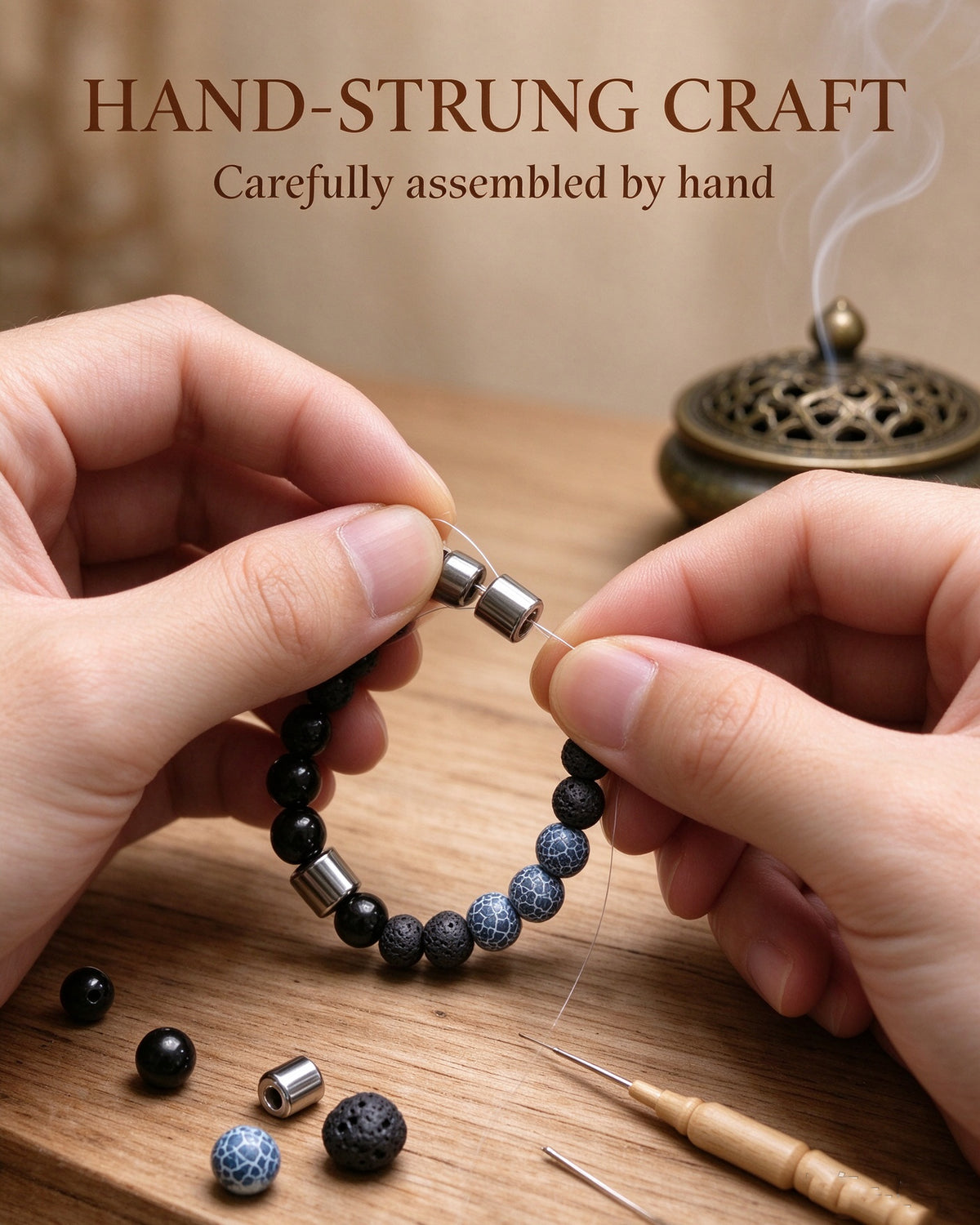 Handmade natural stone zen bracelet for meditation, oriental mindful jewelry