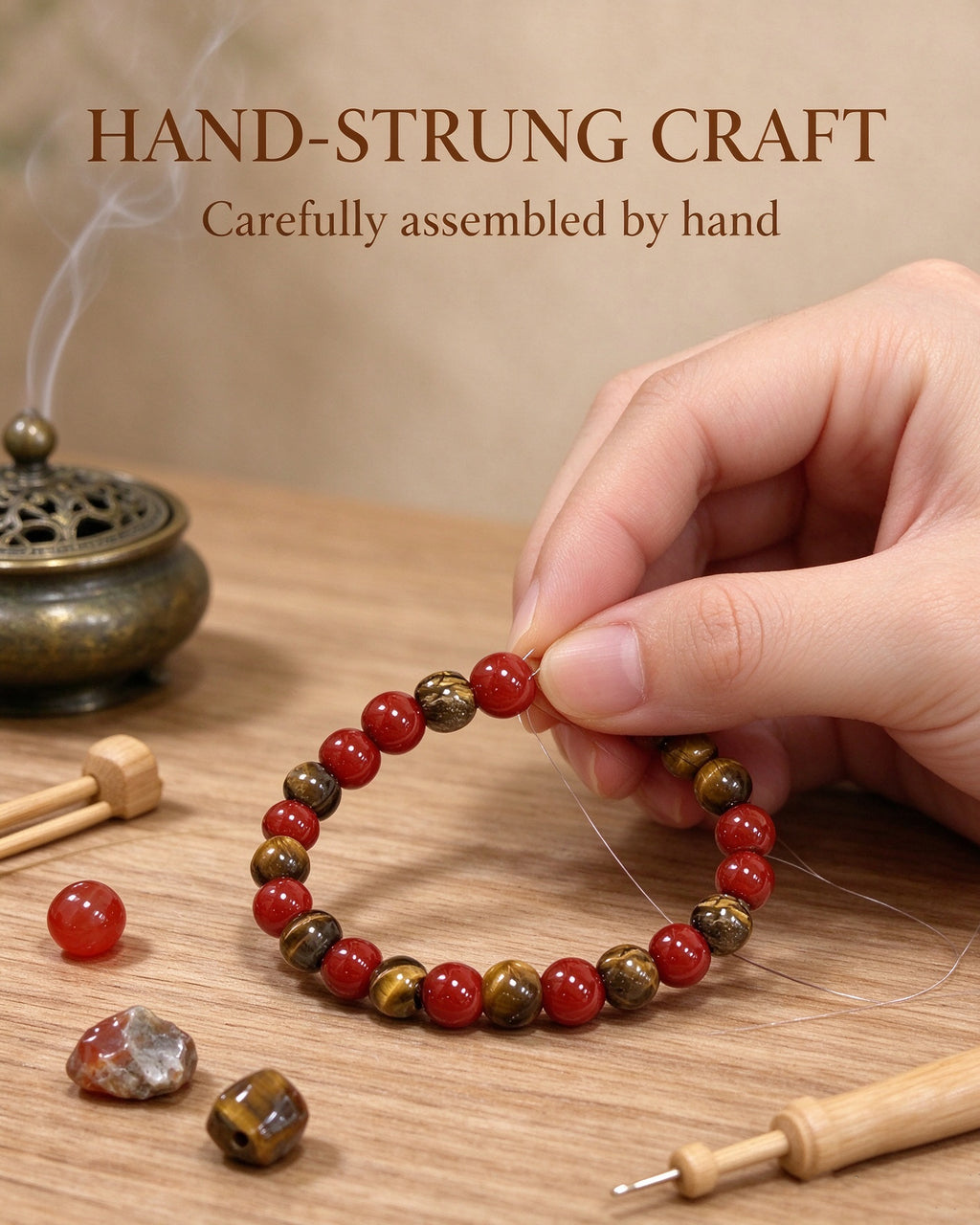 Handmade natural stone zen bracelet for meditation, oriental mindful jewelry