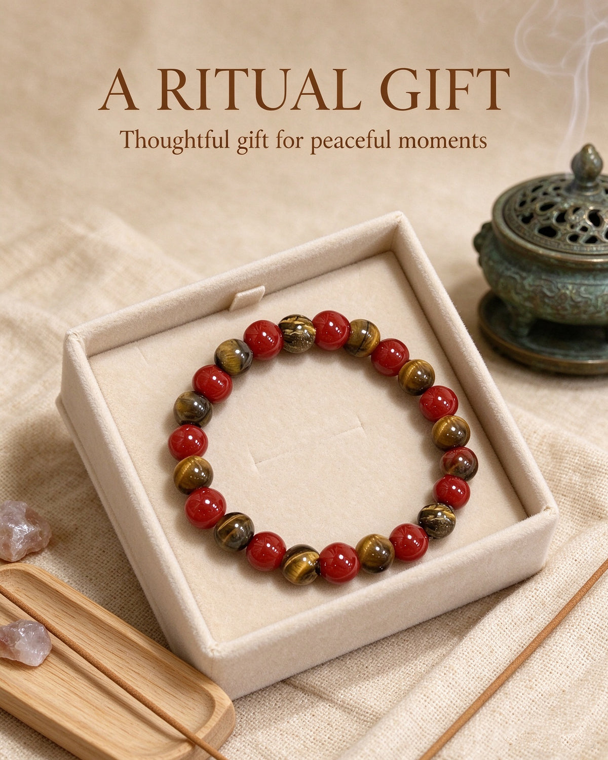 Handmade natural stone zen bracelet for meditation, oriental mindful jewelry