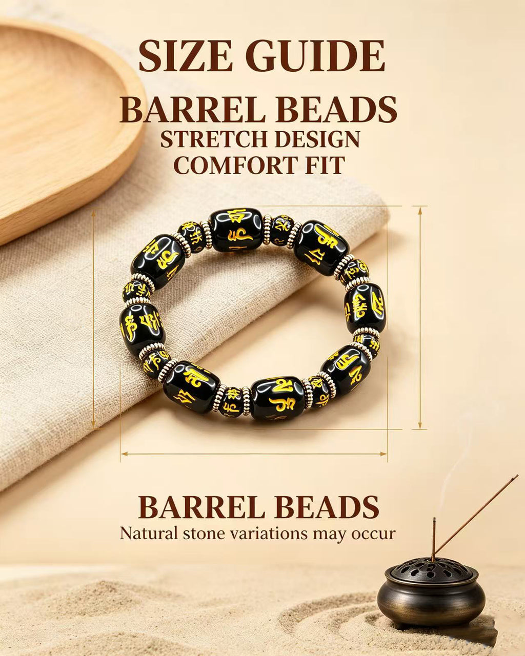 Handmade natural stone zen bracelet for meditation, oriental mindful jewelry