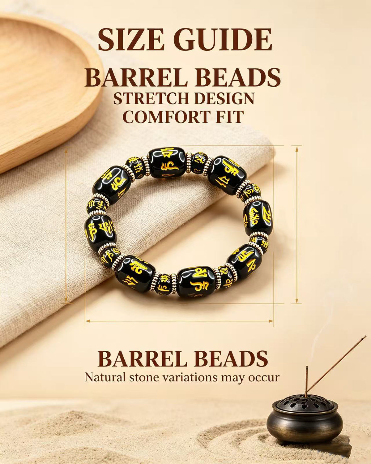 Handmade natural stone zen bracelet for meditation, oriental mindful jewelry