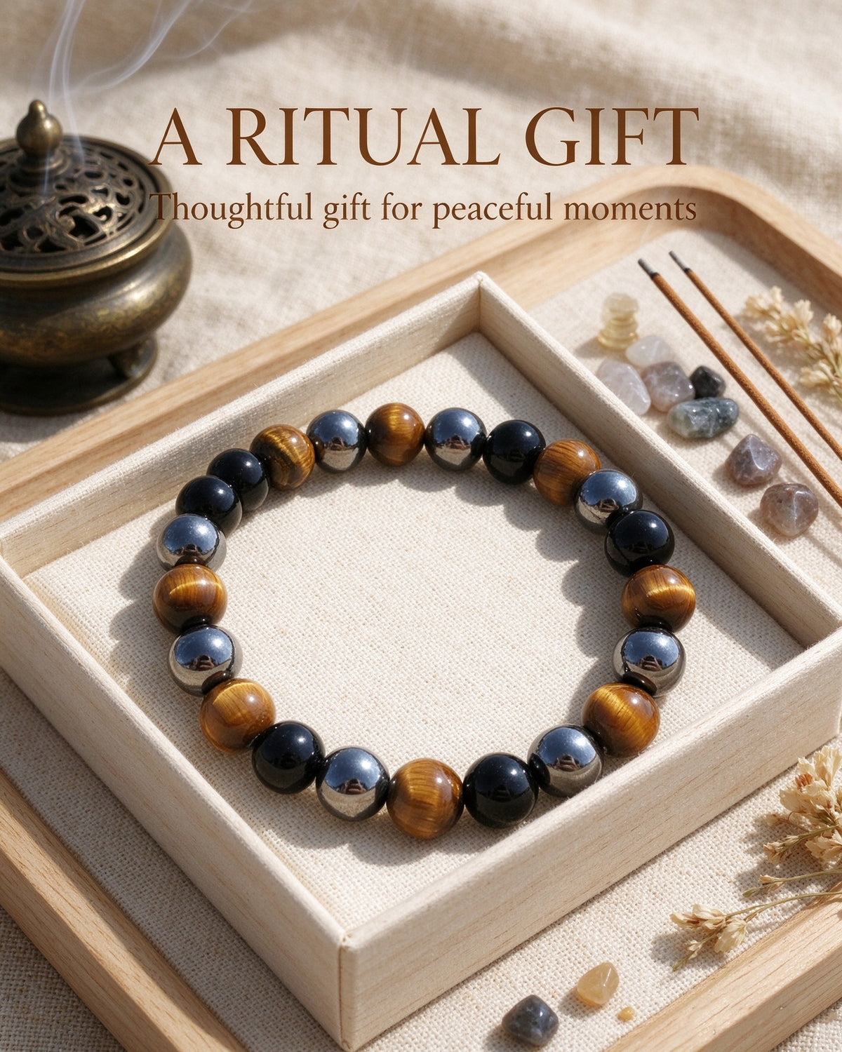 Handmade natural stone zen bracelet for meditation, oriental mindful jewelry