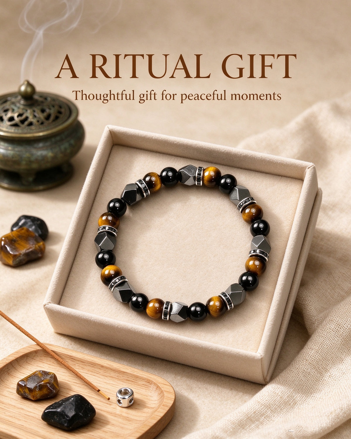 Handmade natural stone zen bracelet for meditation, oriental mindful jewelry