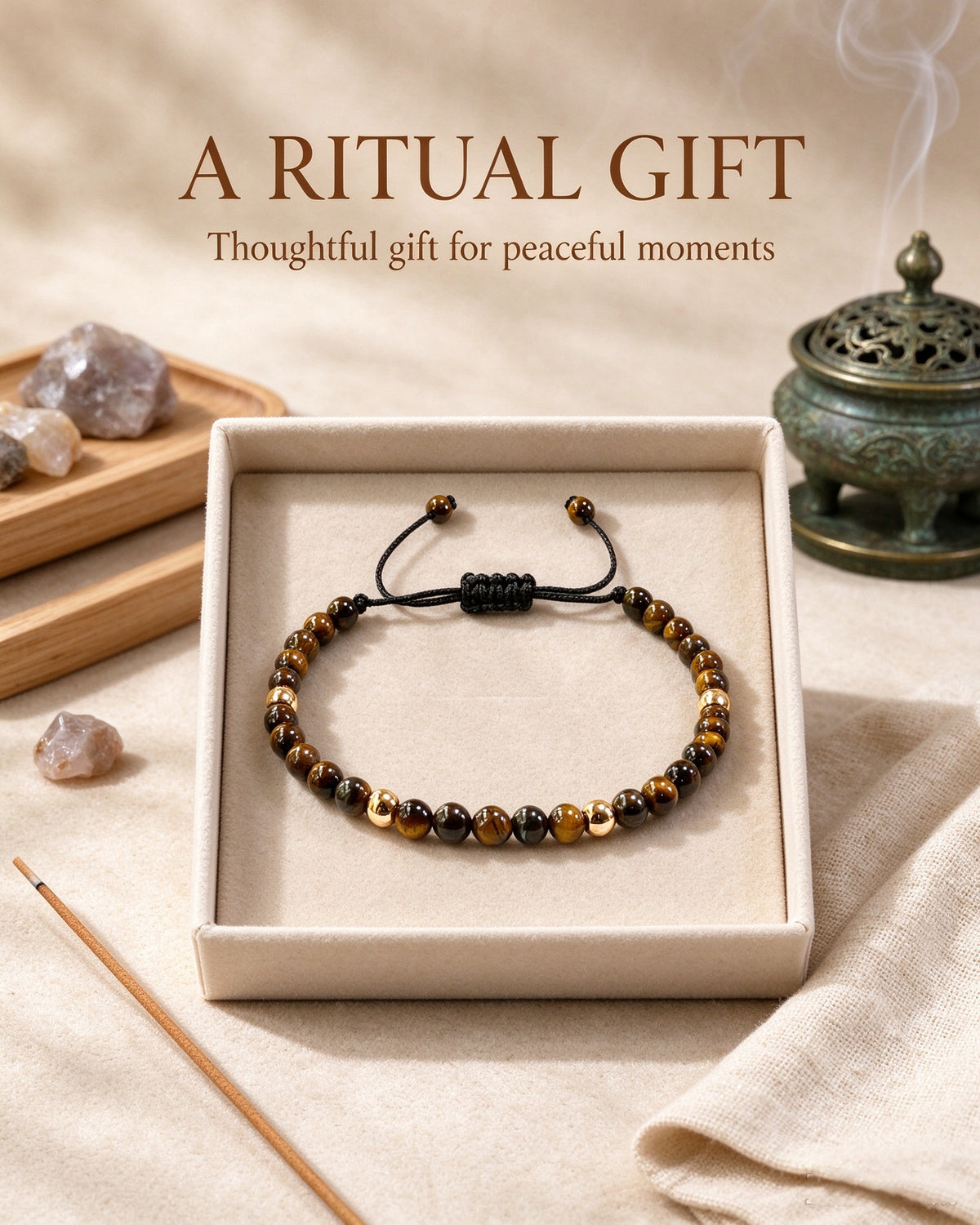 Handmade natural stone zen bracelet for meditation, oriental mindful jewelry