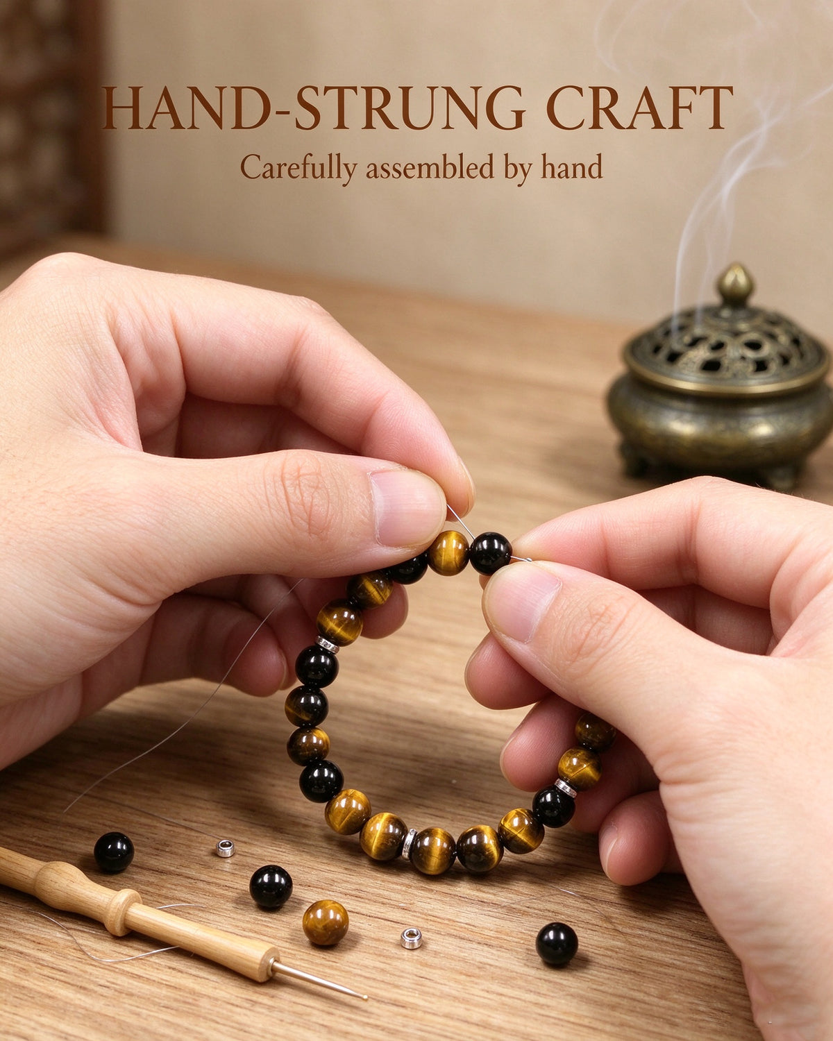 Handmade natural stone zen bracelet for meditation, oriental mindful jewelry