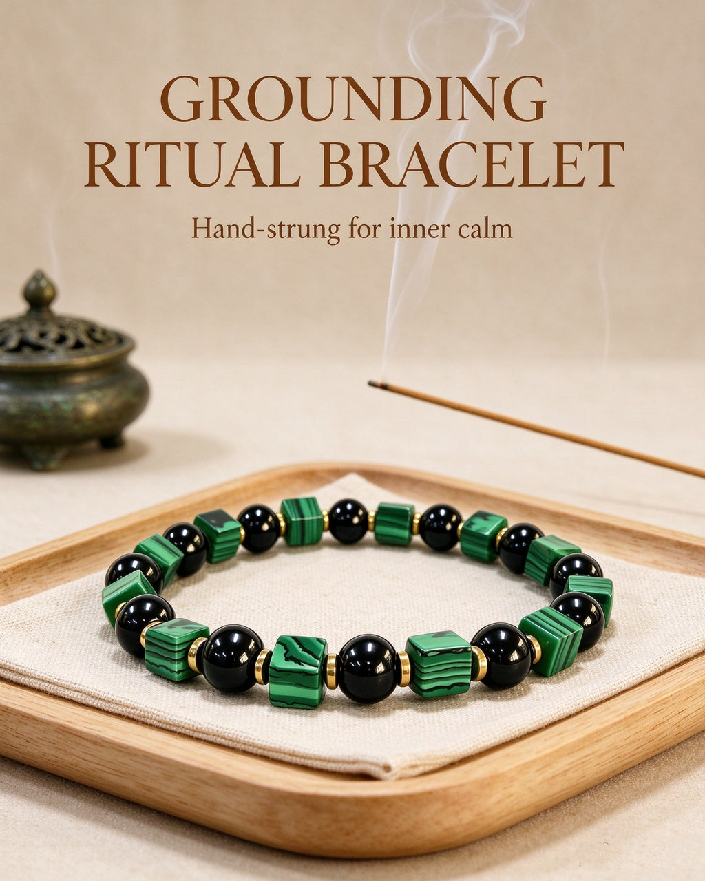 Handmade natural stone zen bracelet for meditation, oriental mindful jewelry