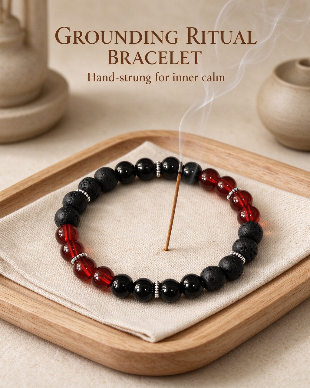 Handmade natural stone zen bracelet for meditation, oriental mindful jewelry