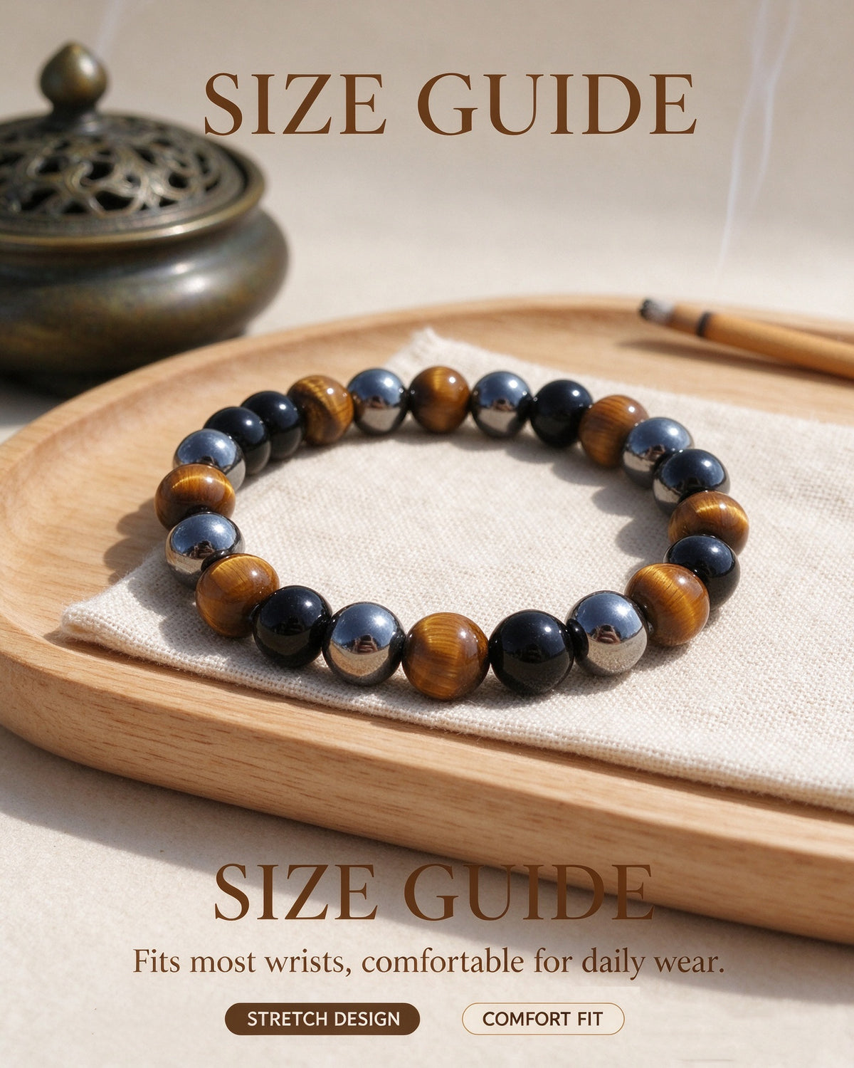 Handmade natural stone zen bracelet for meditation, oriental mindful jewelry