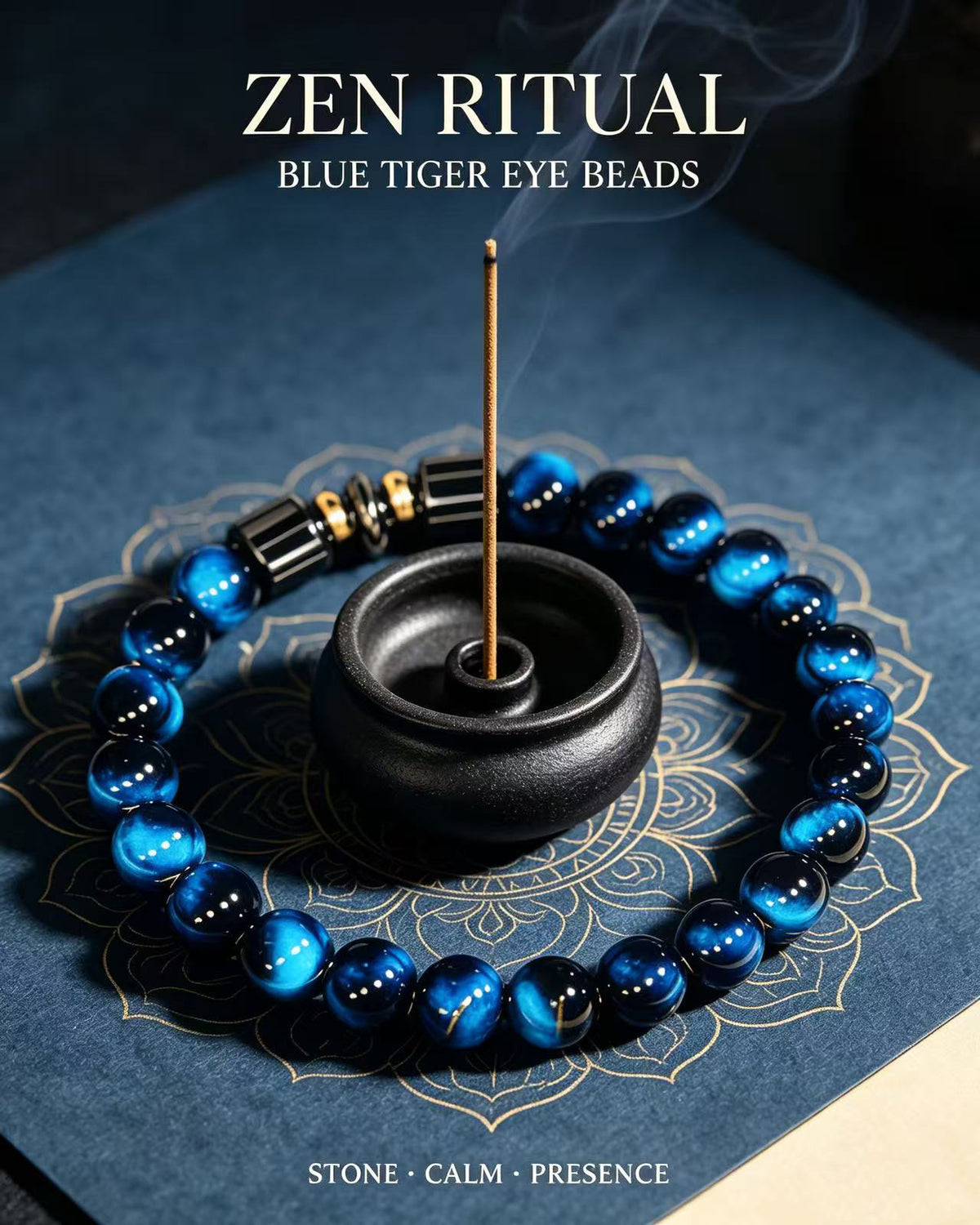 Handmade natural stone zen bracelet for meditation, oriental mindful jewelry