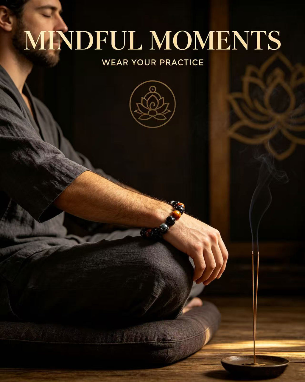 Handmade natural stone zen bracelet for meditation, oriental mindful jewelry