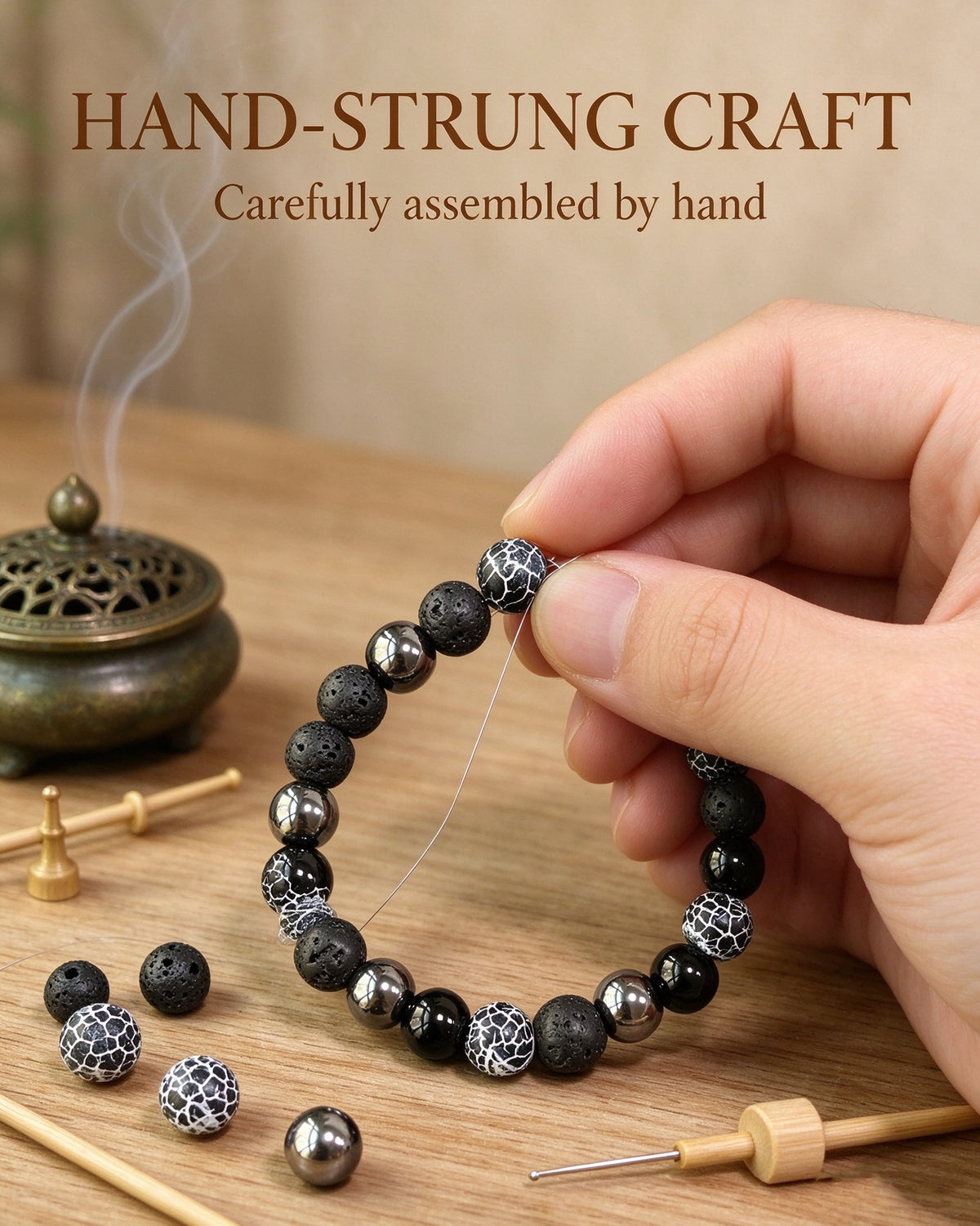 Handmade natural stone zen bracelet for meditation, oriental mindful jewelry