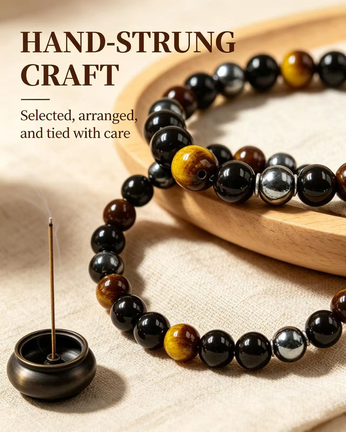 Handmade natural stone zen bracelet for meditation, oriental mindful jewelry