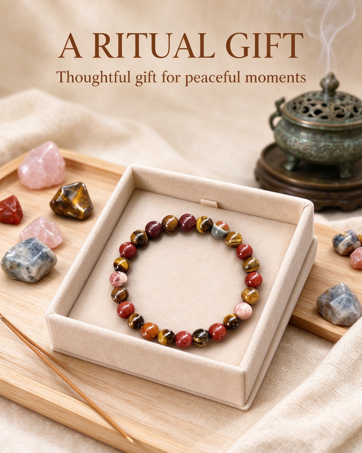 Handmade natural stone zen bracelet for meditation, oriental mindful jewelry