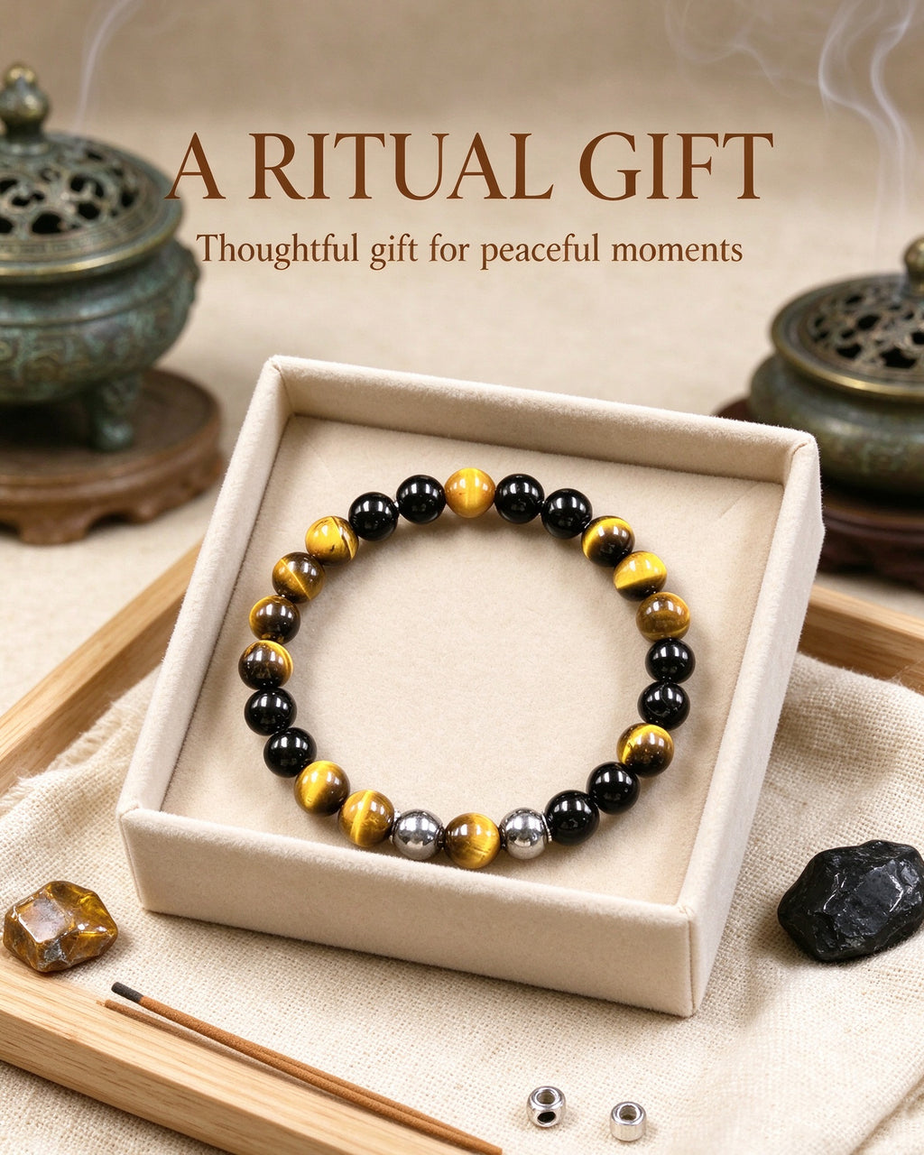 Handmade natural stone zen bracelet for meditation, oriental mindful jewelry