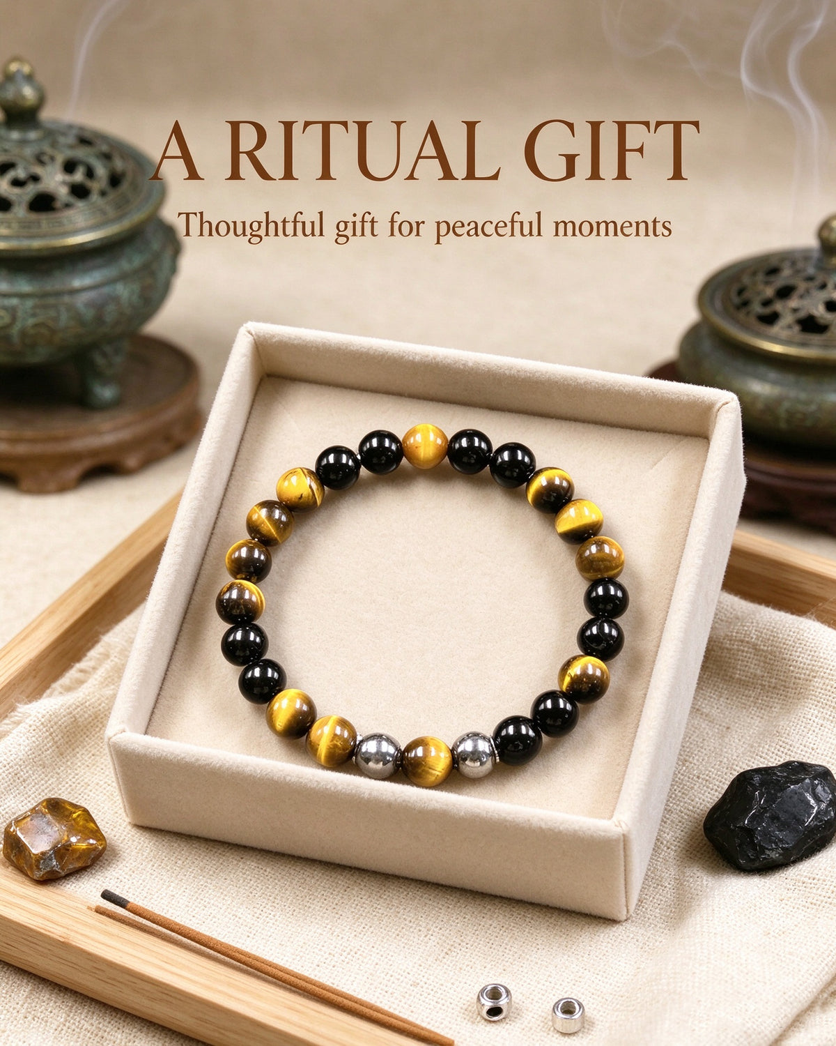 Handmade natural stone zen bracelet for meditation, oriental mindful jewelry