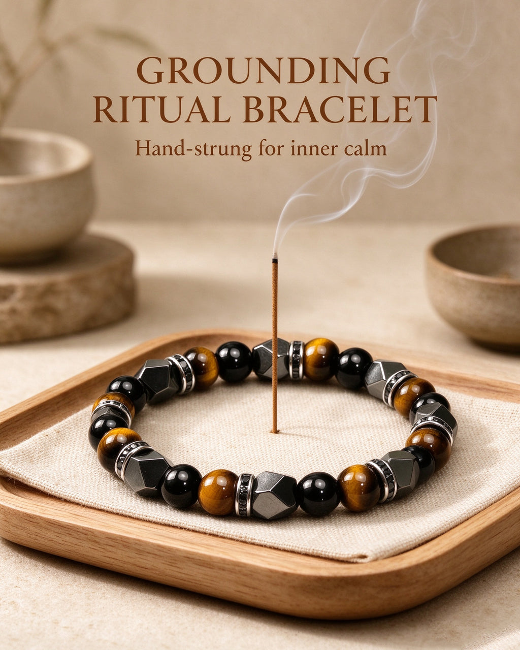 Handmade natural stone zen bracelet for meditation, oriental mindful jewelry