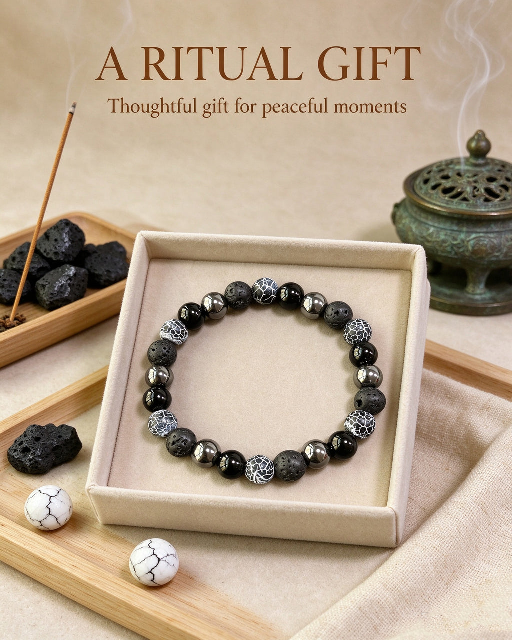 Handmade natural stone zen bracelet for meditation, oriental mindful jewelry