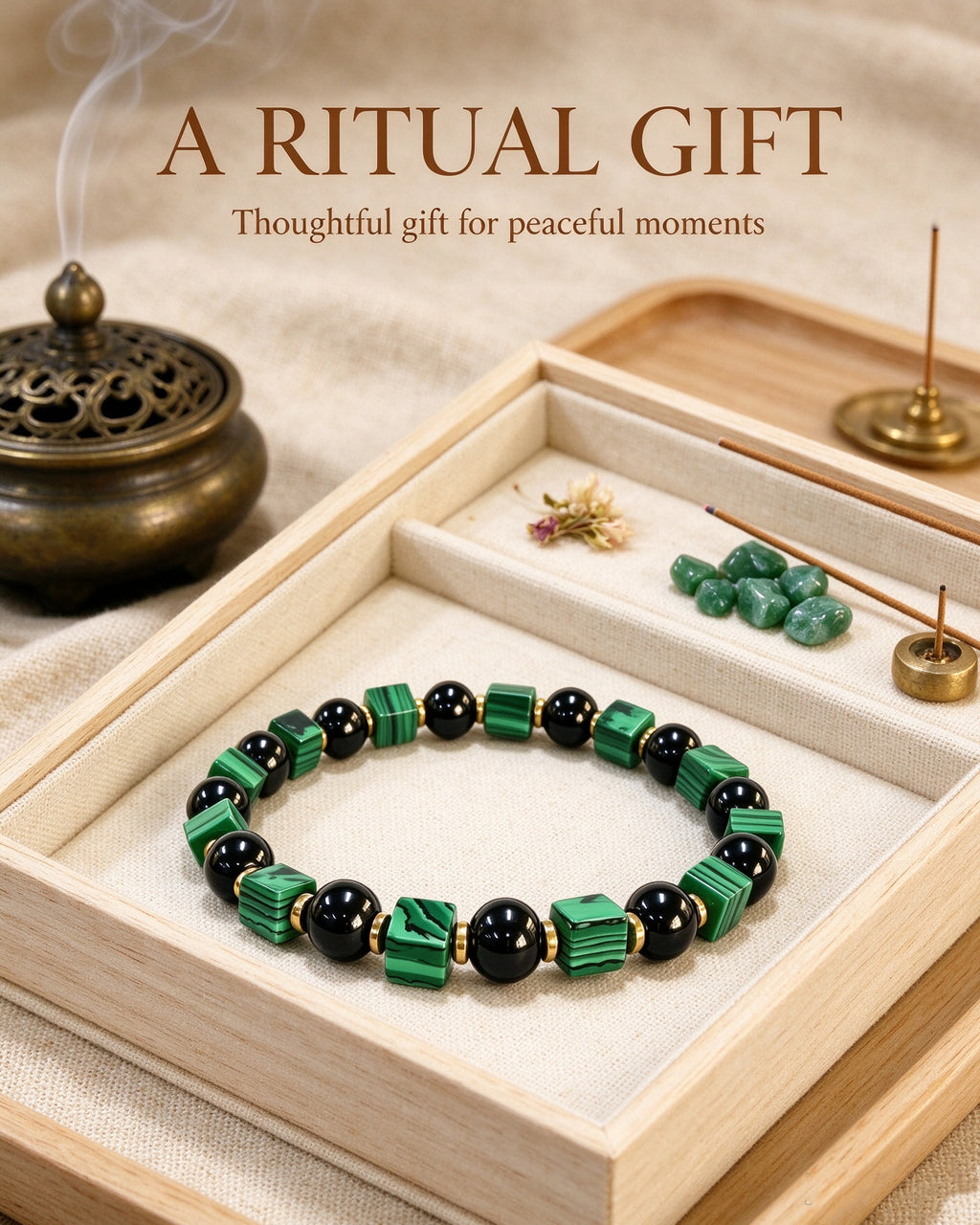 Handmade natural stone zen bracelet for meditation, oriental mindful jewelry