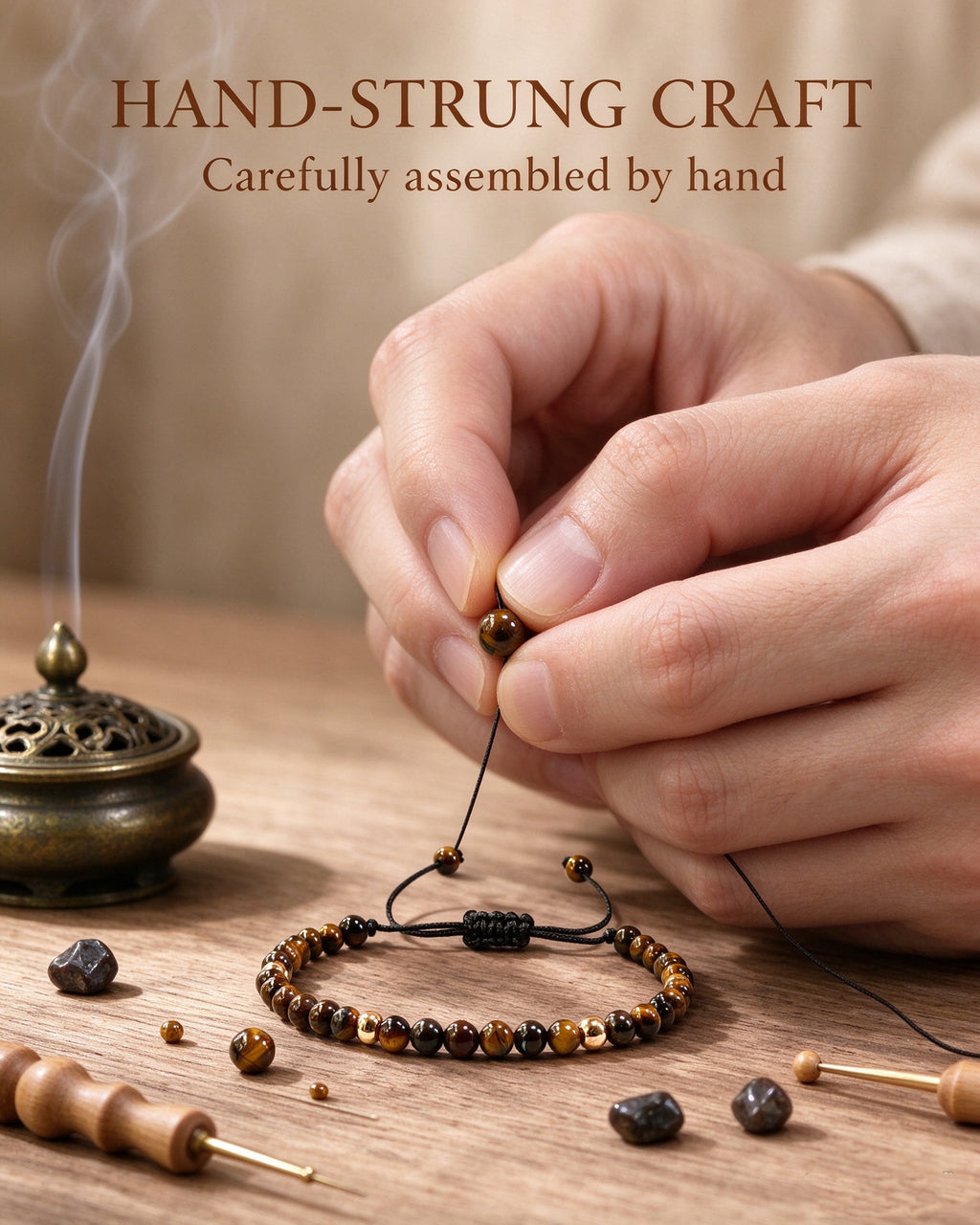 Handmade natural stone zen bracelet for meditation, oriental mindful jewelry