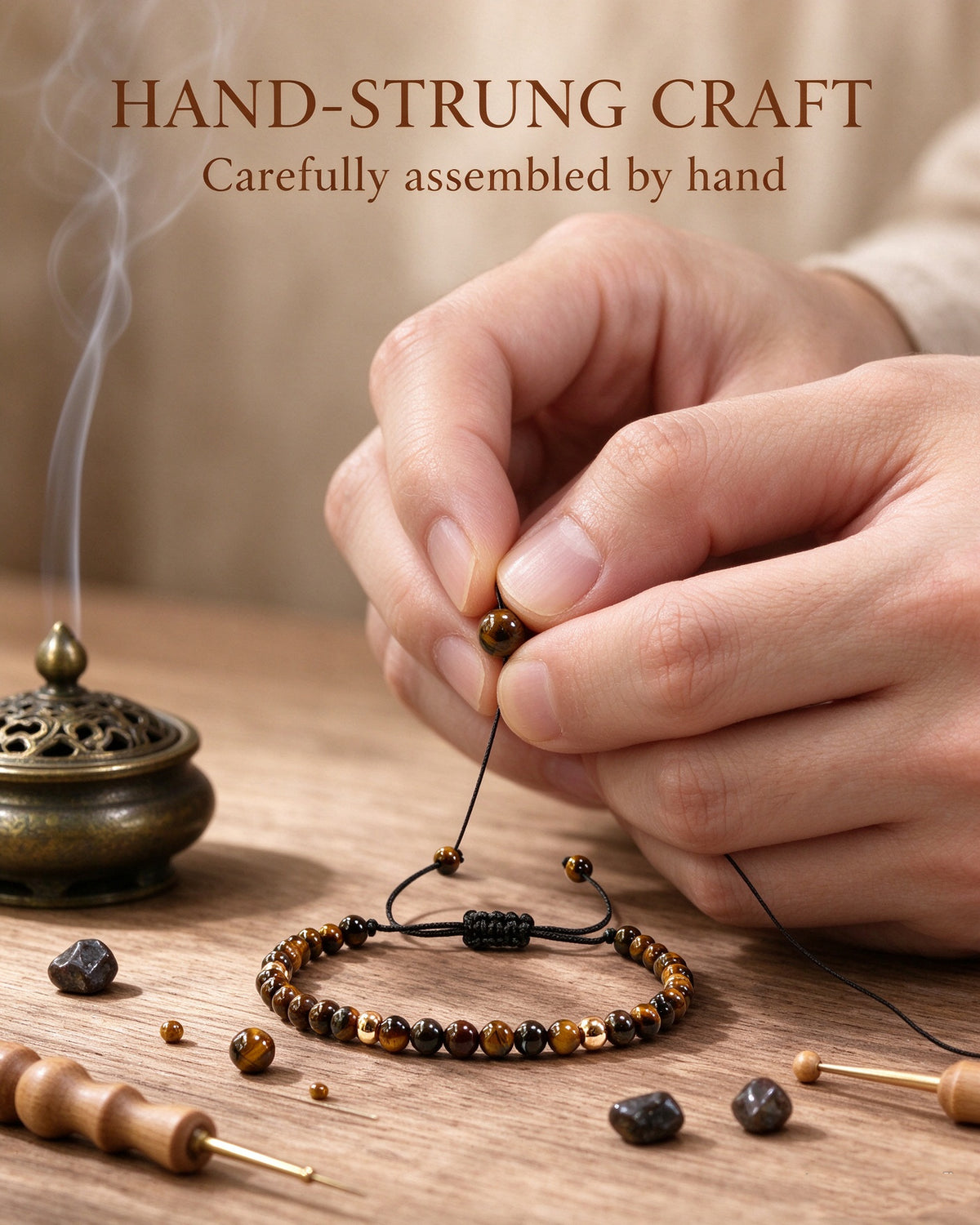 Handmade natural stone zen bracelet for meditation, oriental mindful jewelry