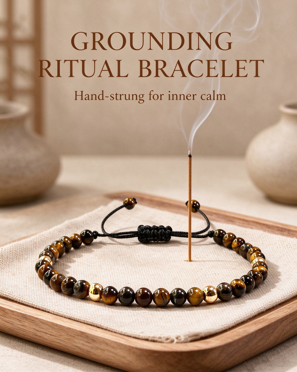 Handmade natural stone zen bracelet for meditation, oriental mindful jewelry