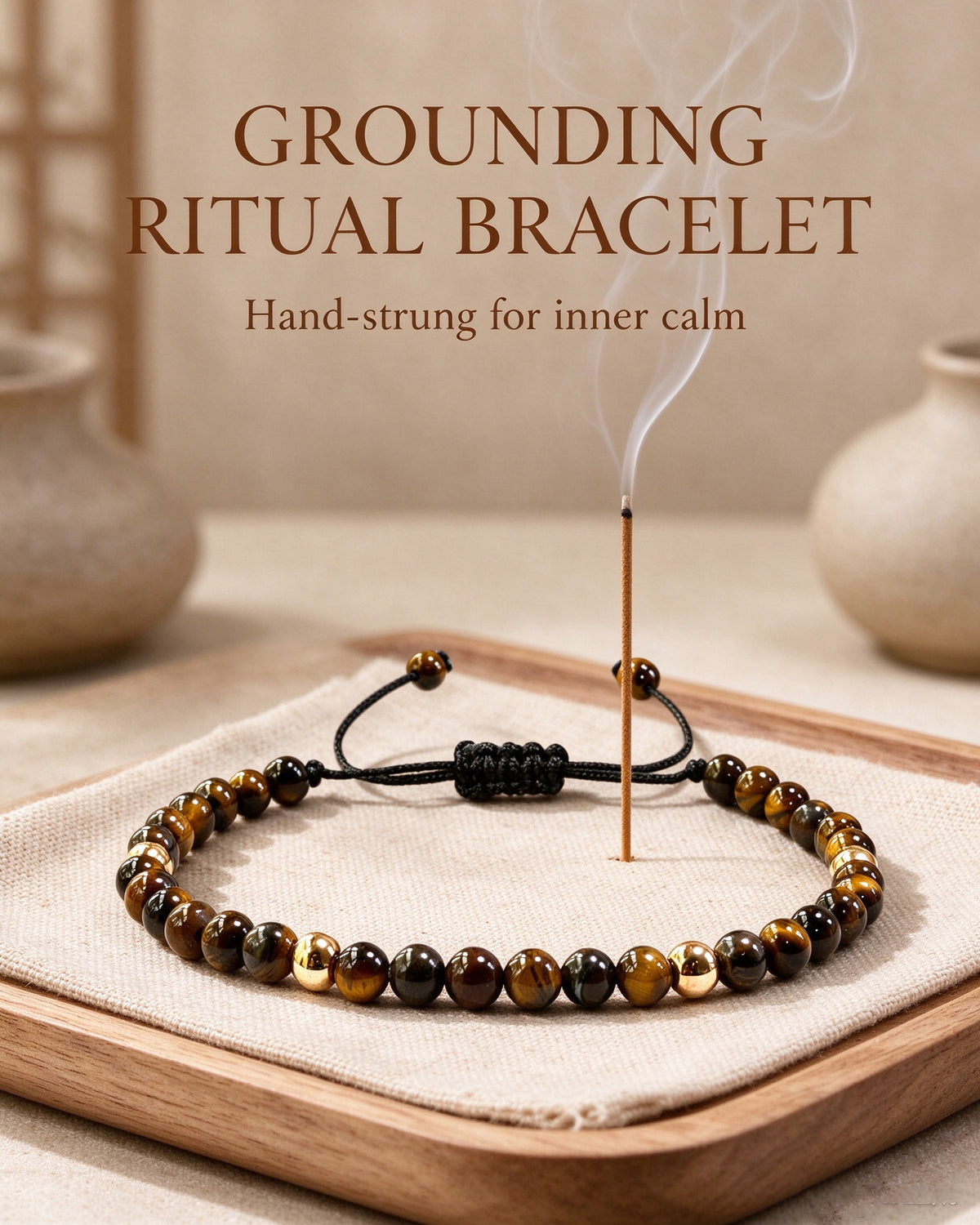 Handmade natural stone zen bracelet for meditation, oriental mindful jewelry
