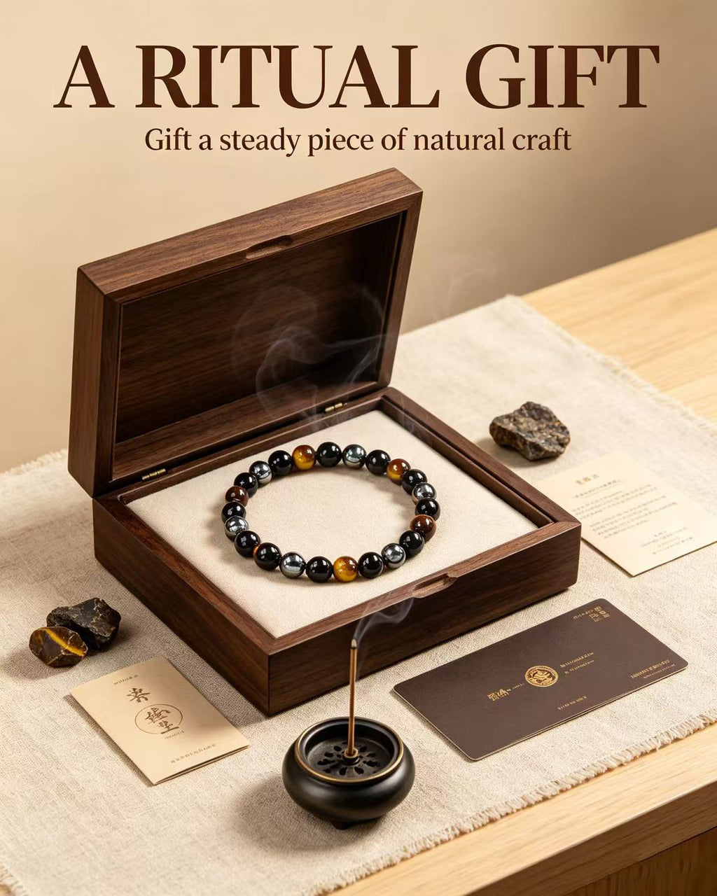Handmade natural stone zen bracelet for meditation, oriental mindful jewelry