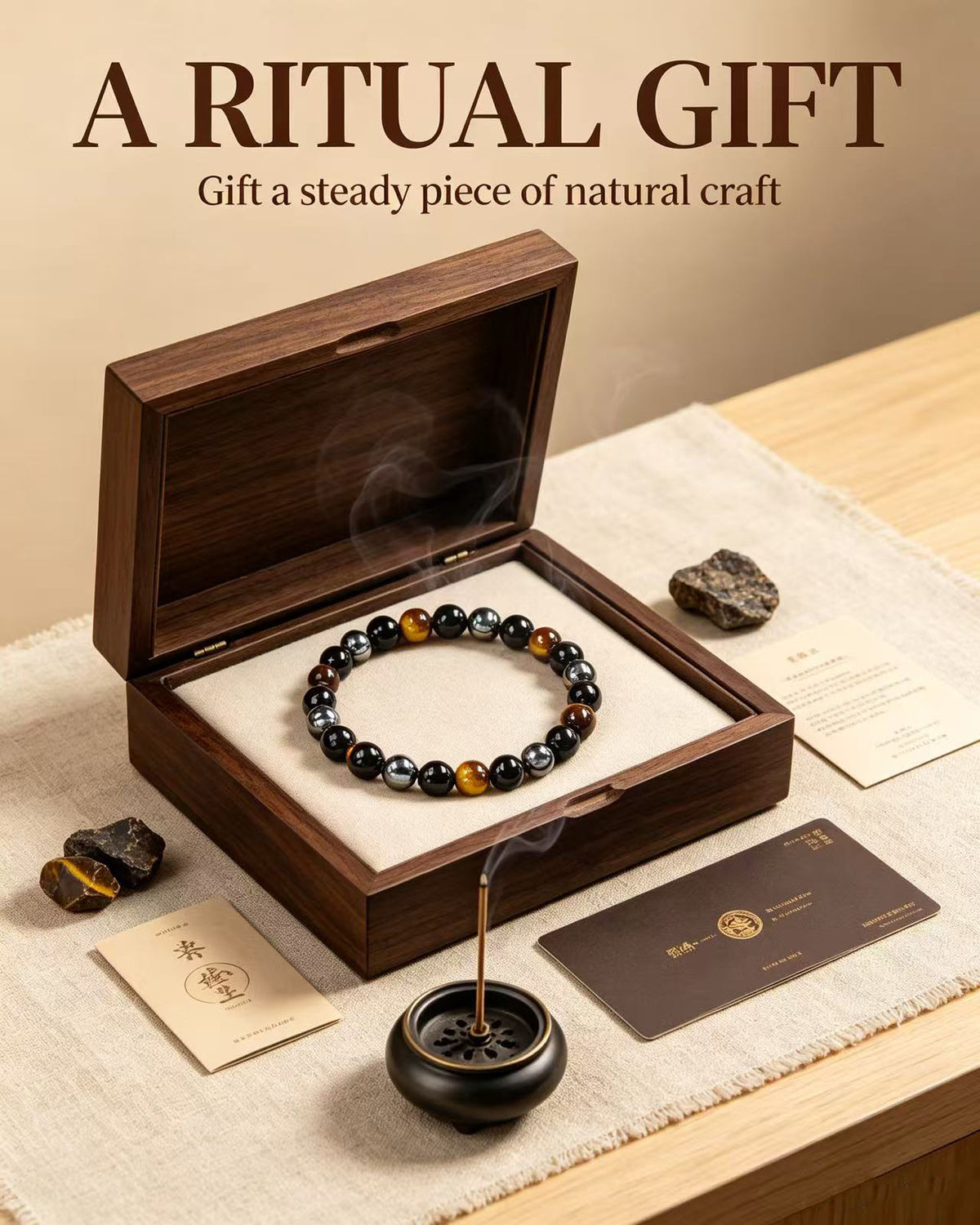 Handmade natural stone zen bracelet for meditation, oriental mindful jewelry