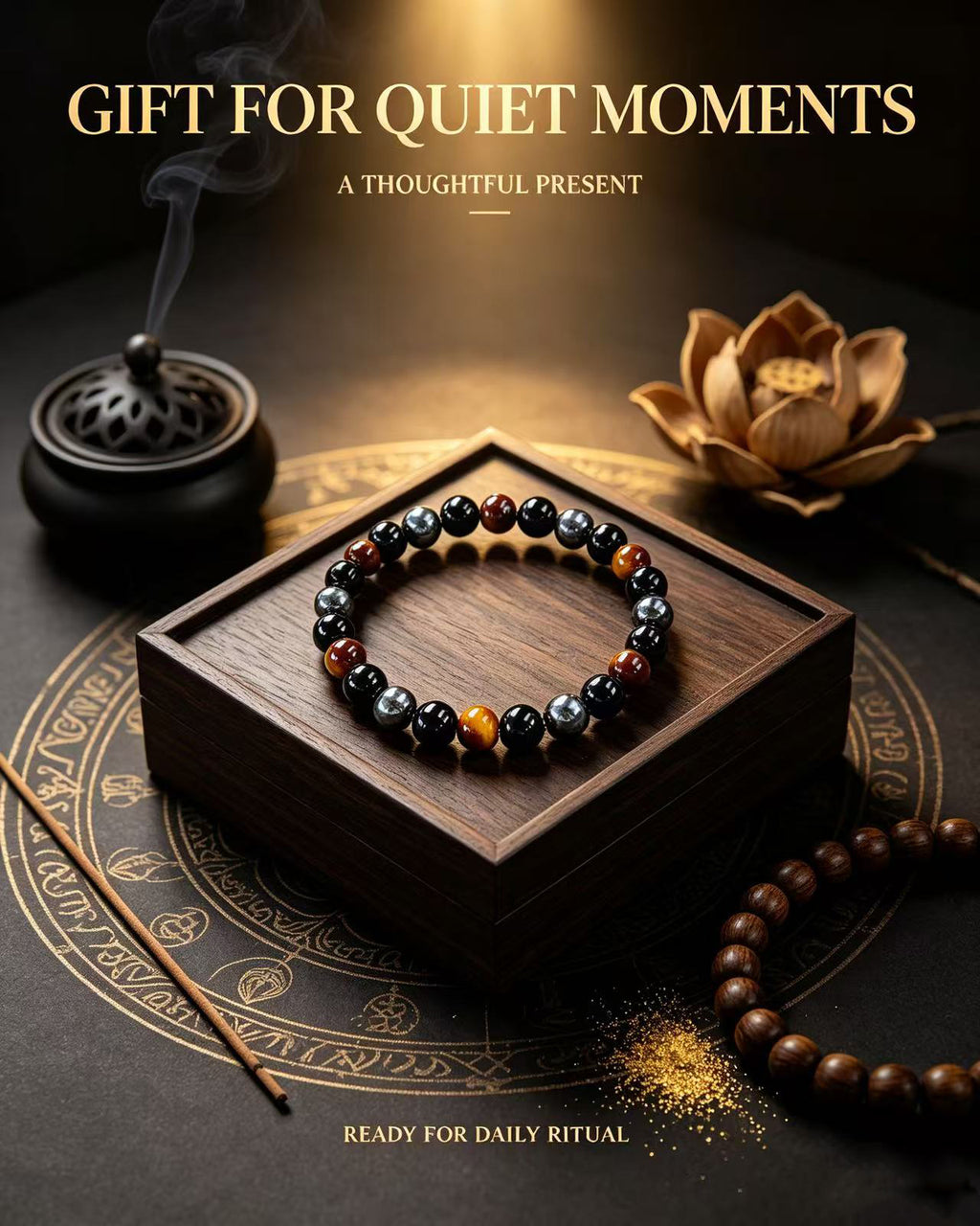 Handmade natural stone zen bracelet for meditation, oriental mindful jewelry