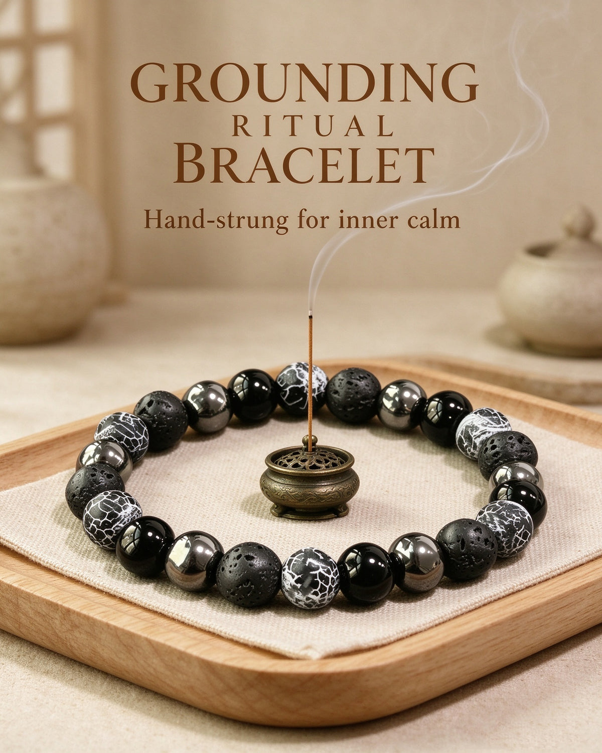 Handmade natural stone zen bracelet for meditation, oriental mindful jewelry