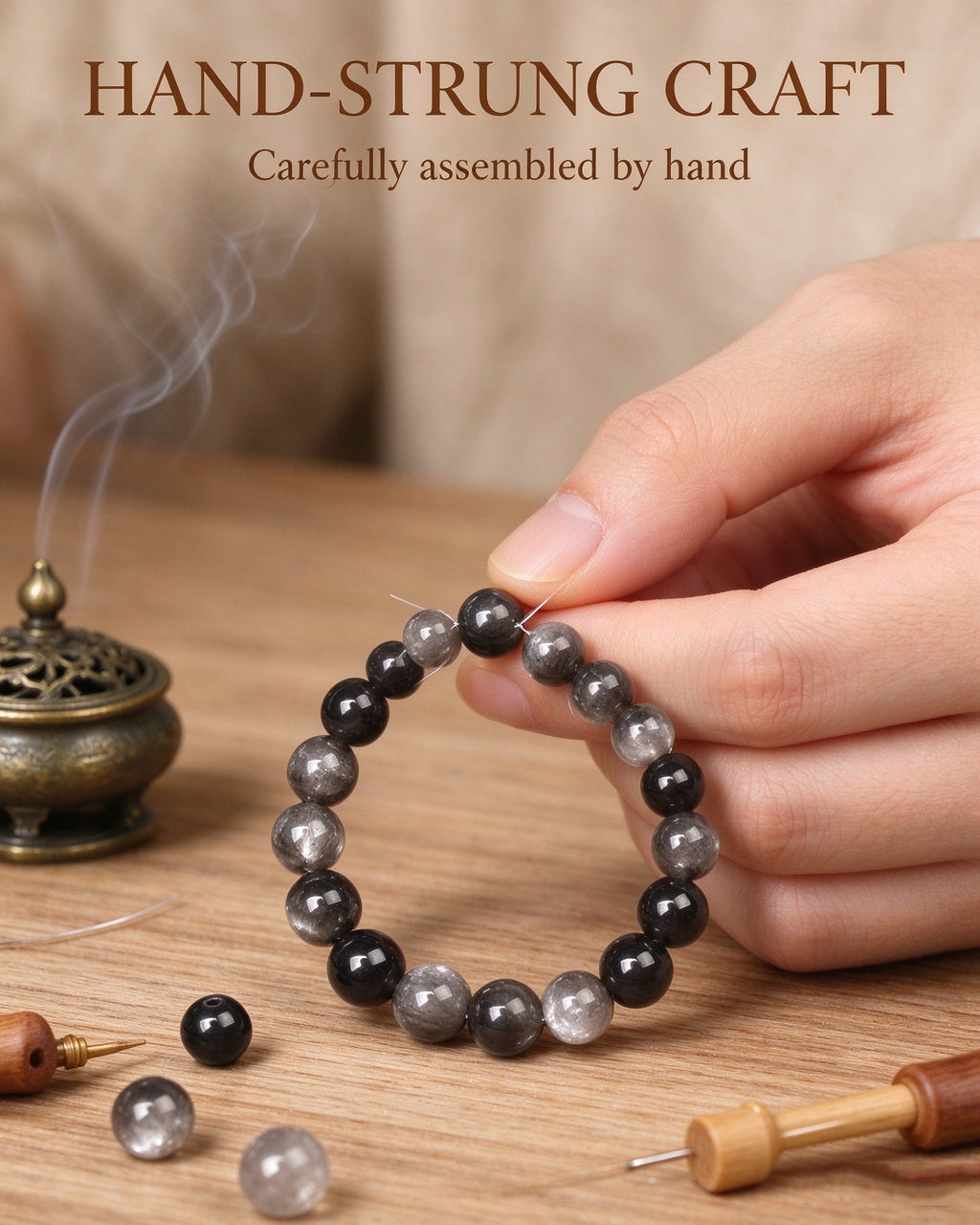 Handmade natural stone zen bracelet for meditation, oriental mindful jewelry