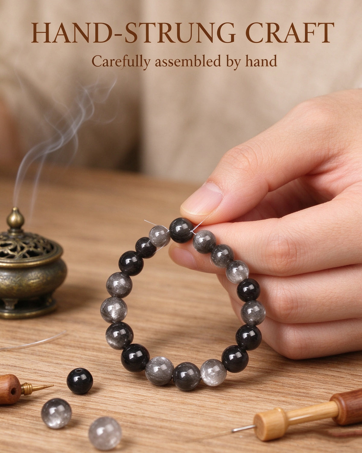 Handmade natural stone zen bracelet for meditation, oriental mindful jewelry