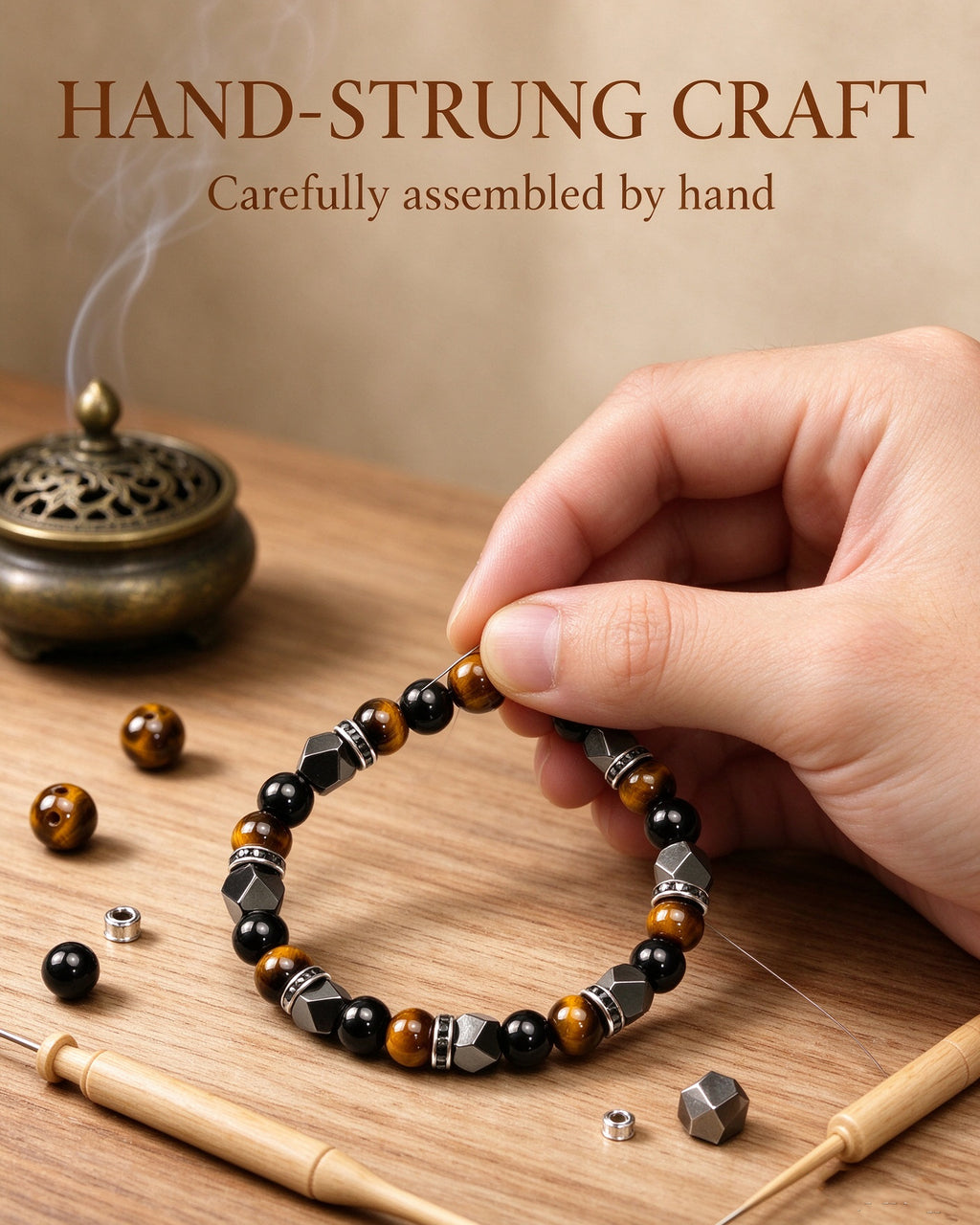 Handmade natural stone zen bracelet for meditation, oriental mindful jewelry