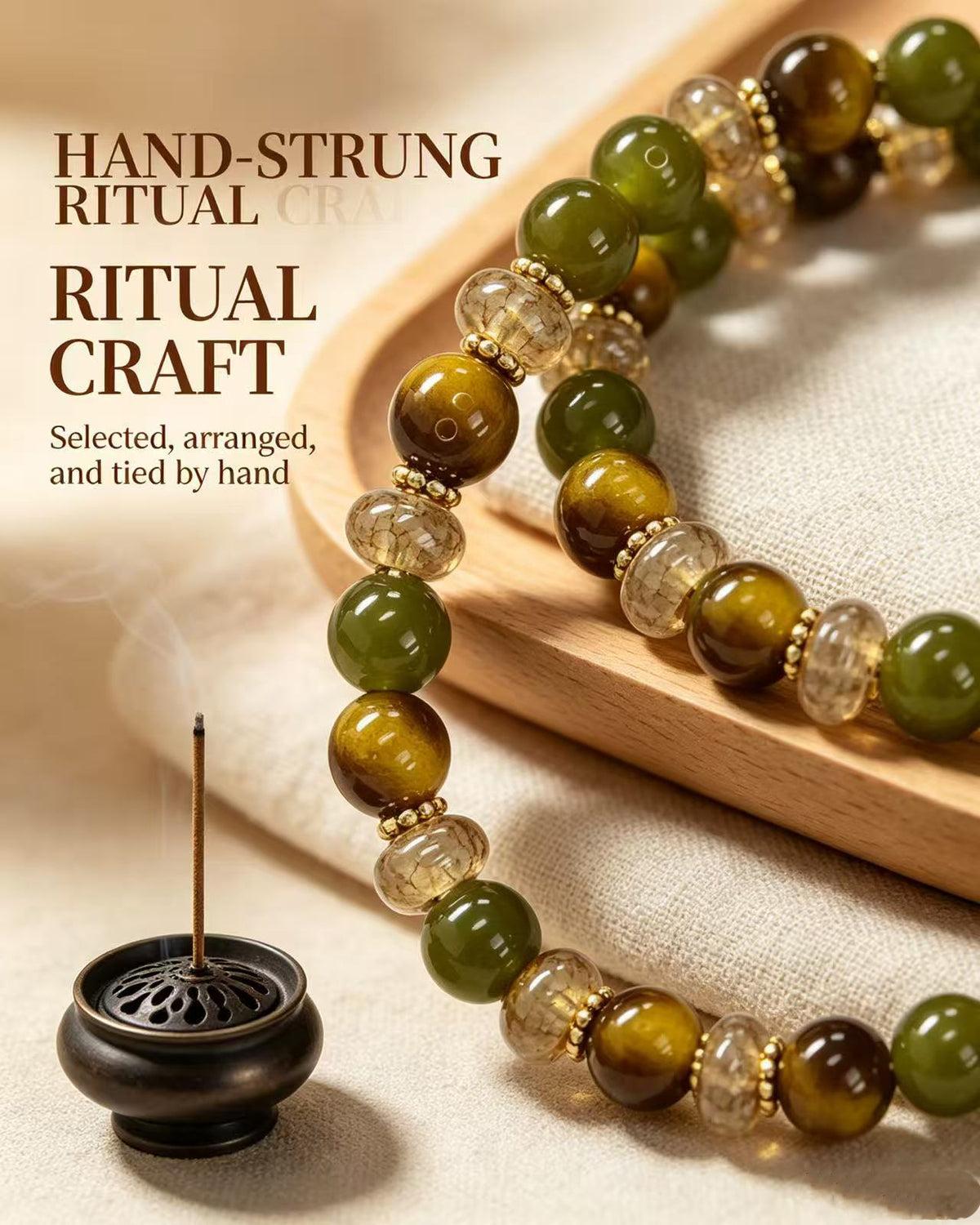 Handmade natural stone zen bracelet for meditation, oriental mindful jewelry