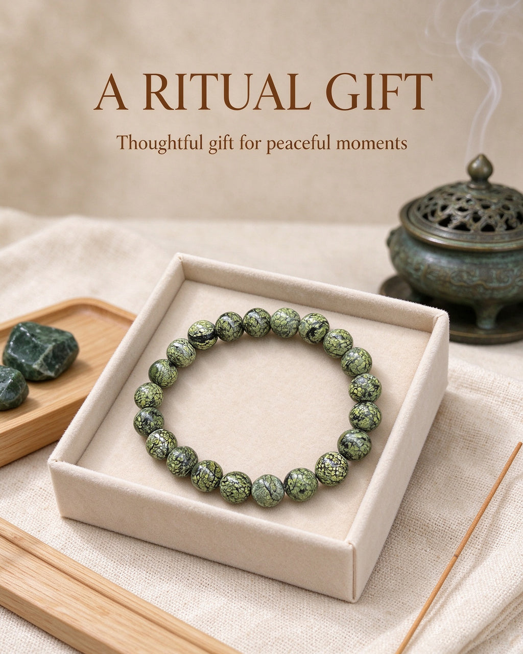 Handmade natural stone zen bracelet for meditation, oriental mindful jewelry