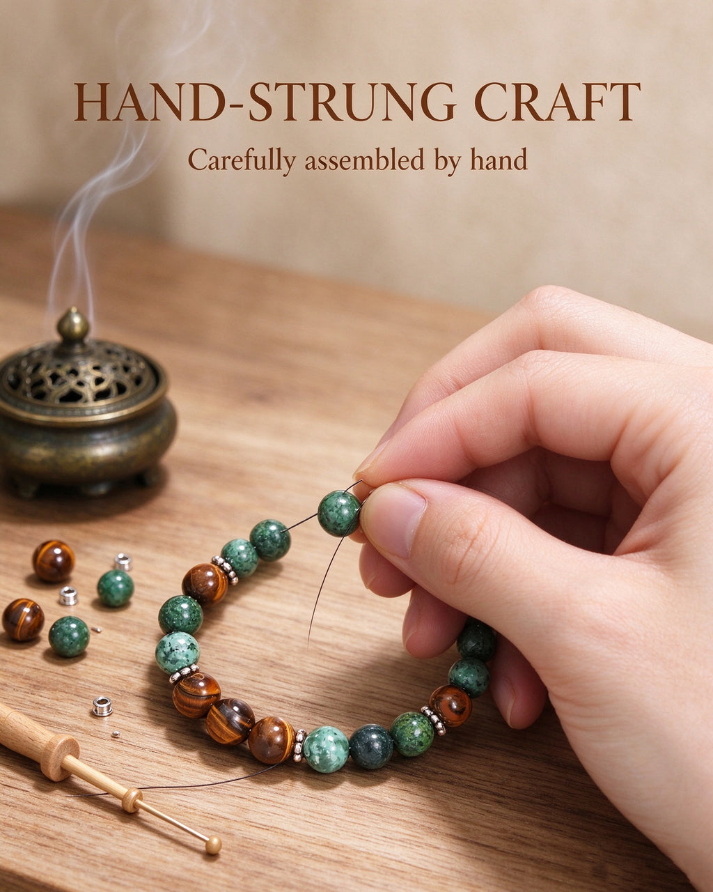 Handmade natural stone zen bracelet for meditation, oriental mindful jewelry