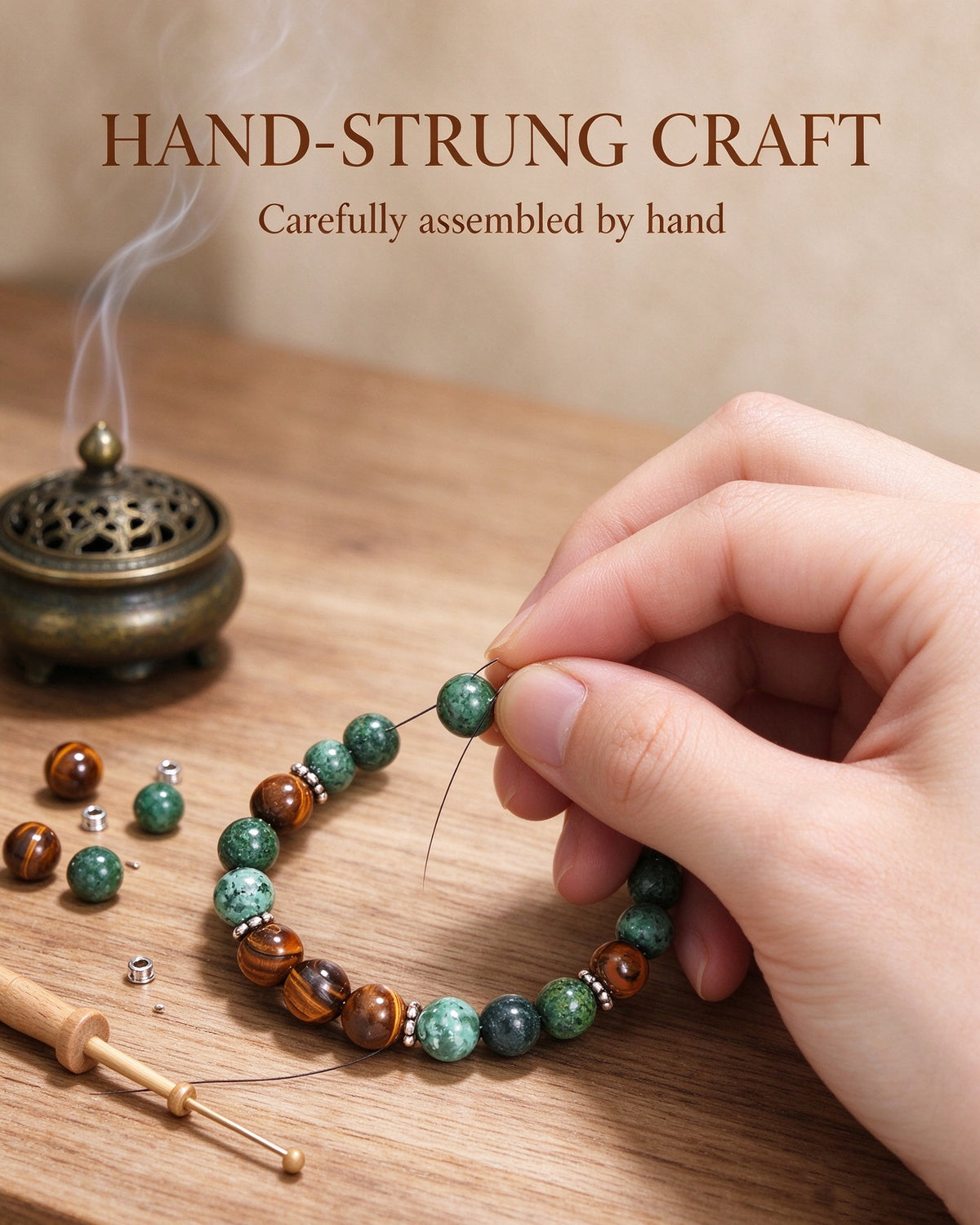 Handmade natural stone zen bracelet for meditation, oriental mindful jewelry