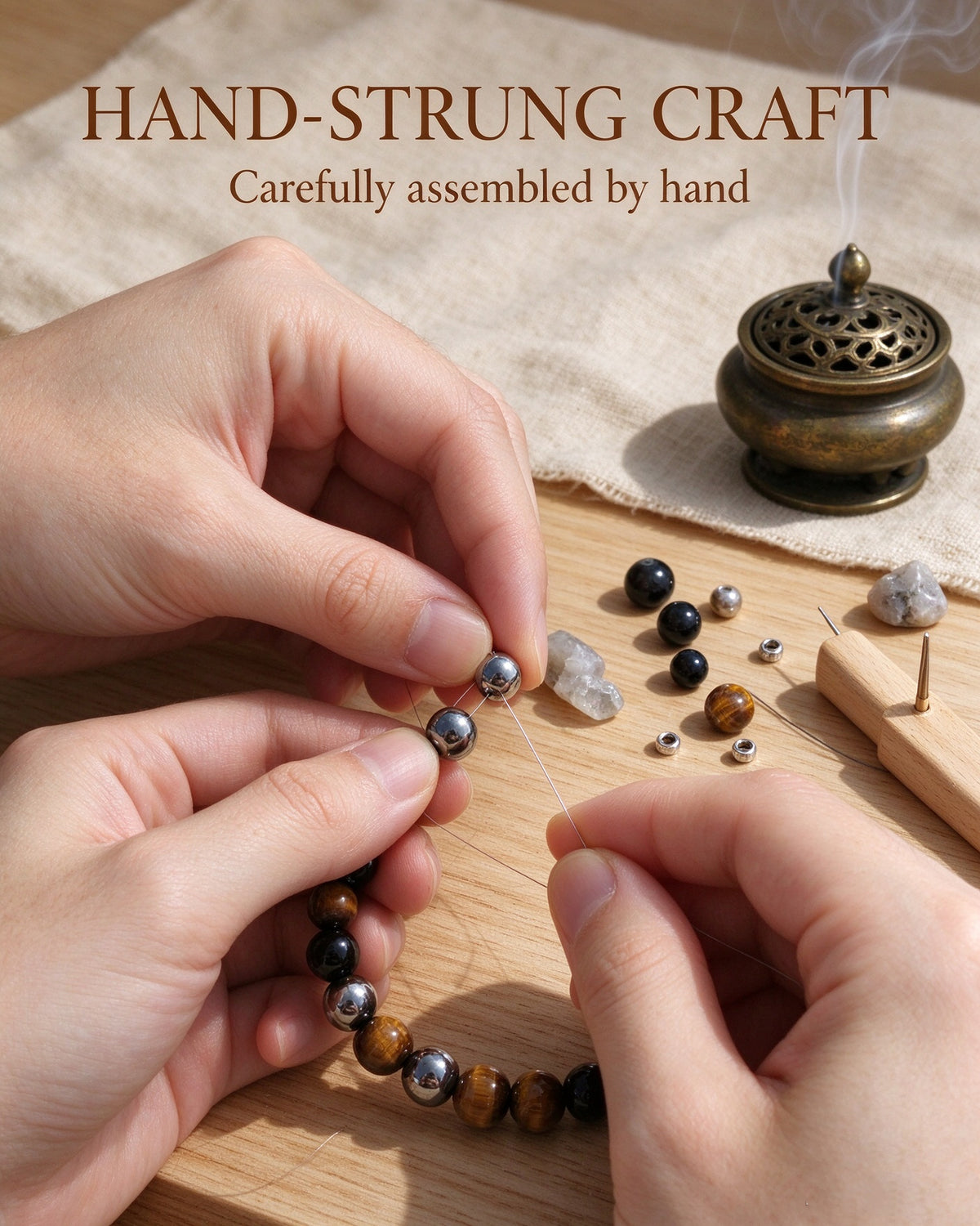 Handmade natural stone zen bracelet for meditation, oriental mindful jewelry