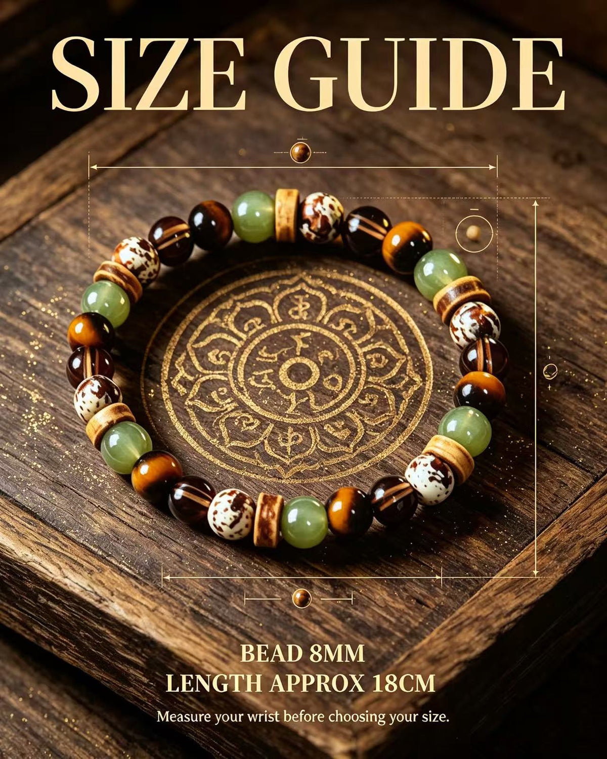 Handmade natural stone zen bracelet for meditation, oriental mindful jewelry