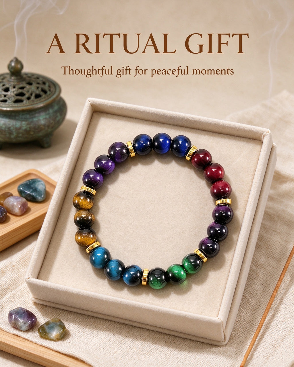 Handmade natural stone zen bracelet for meditation, oriental mindful jewelry