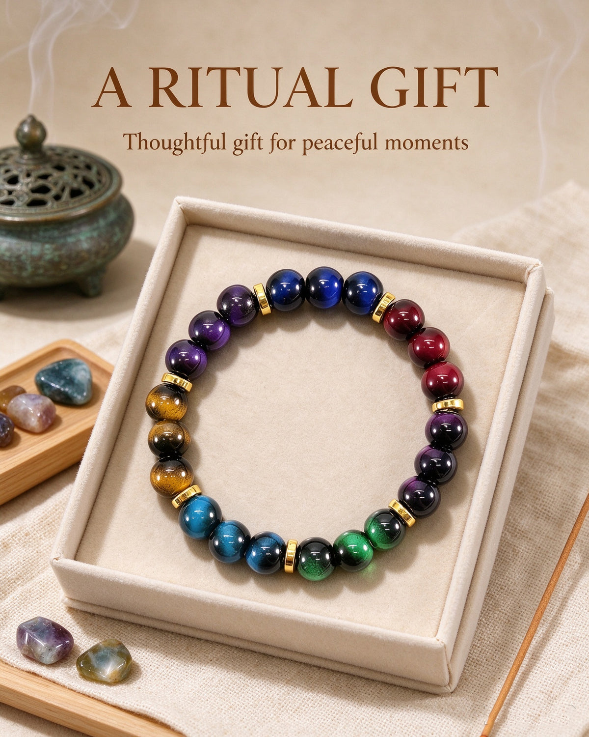 Handmade natural stone zen bracelet for meditation, oriental mindful jewelry