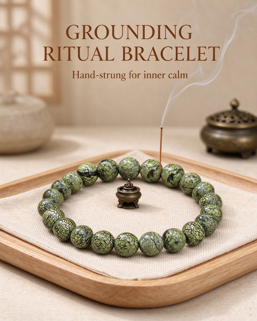 Handmade natural stone zen bracelet for meditation, oriental mindful jewelry