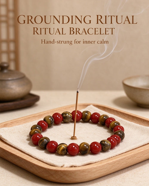 Handmade natural stone zen bracelet for meditation, oriental mindful jewelry