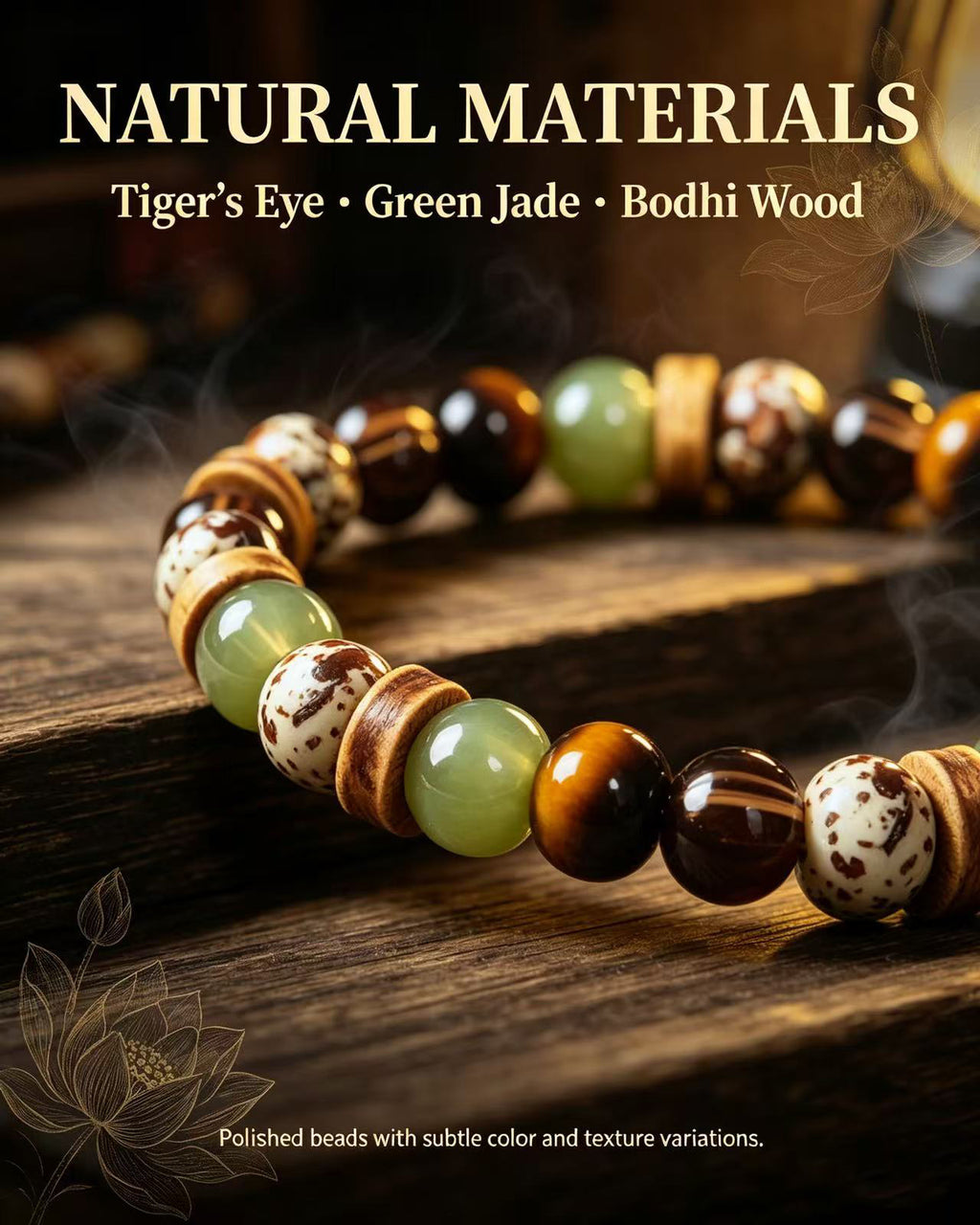 Handmade natural stone zen bracelet for meditation, oriental mindful jewelry
