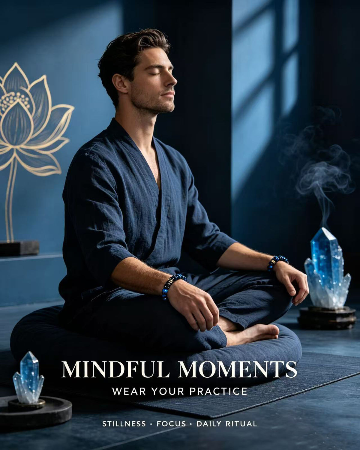 Handmade natural stone zen bracelet for meditation, oriental mindful jewelry